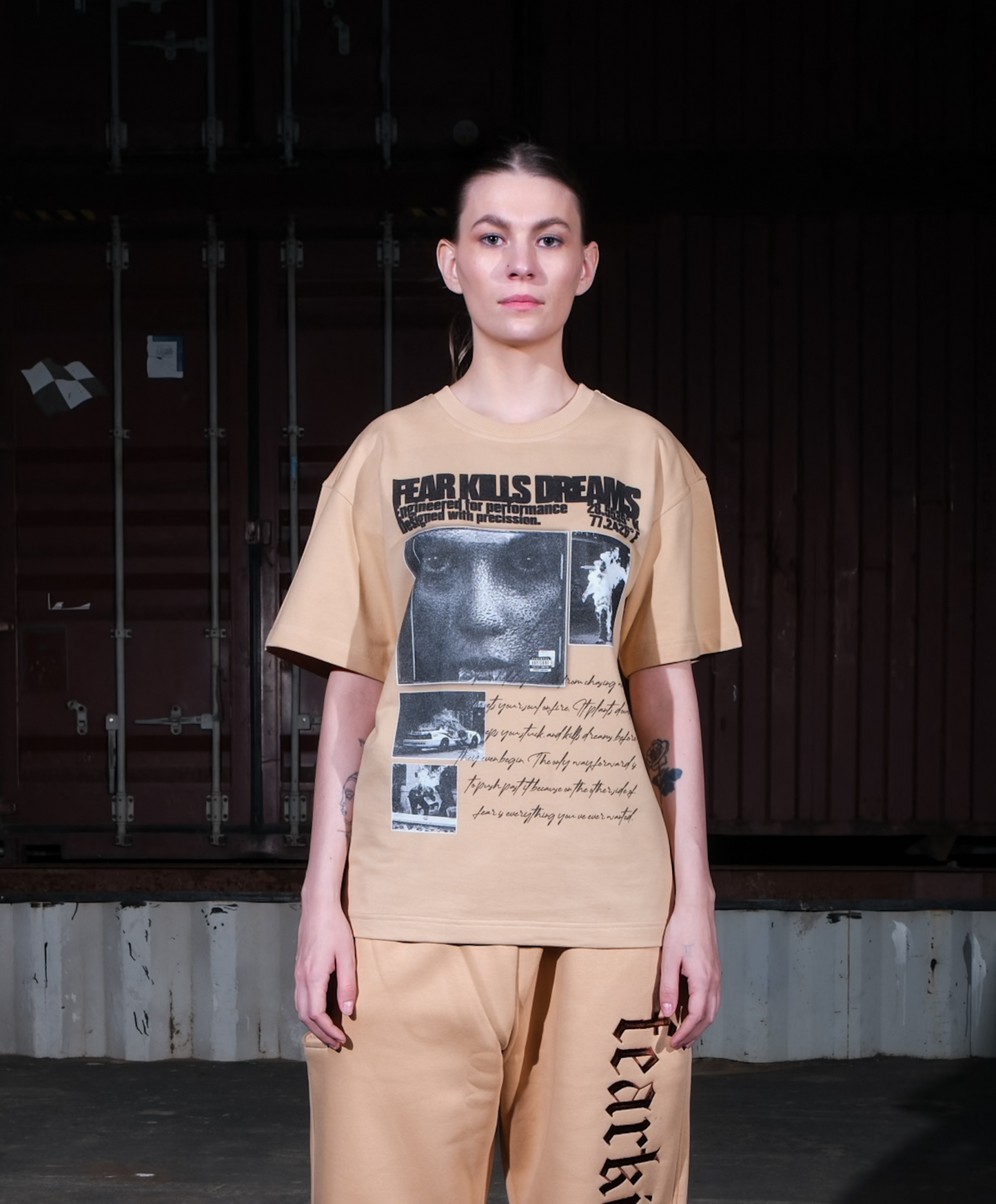 FKD Print Beige Oversized Unisex T-Shirt with Puff Print
