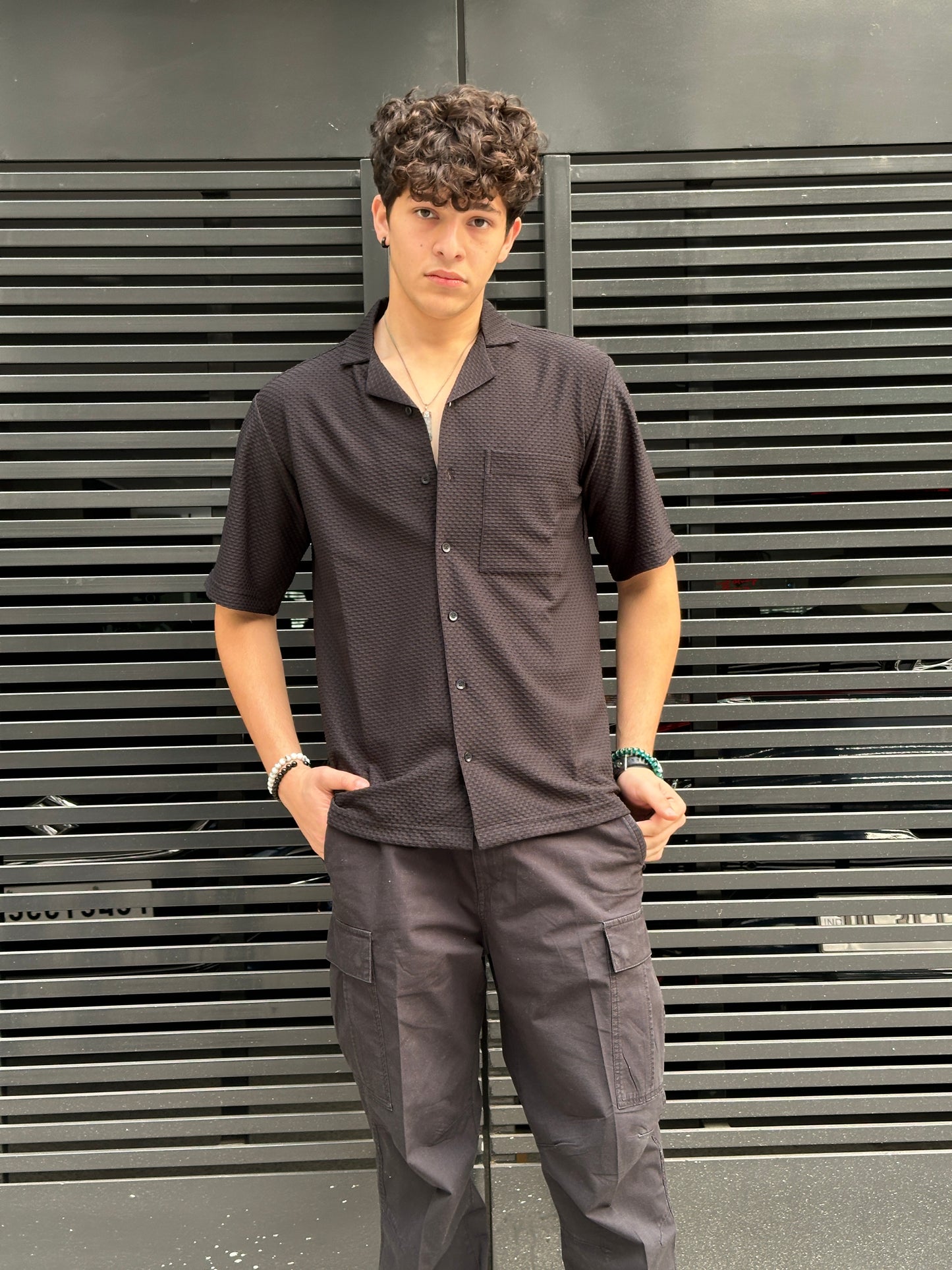 Textured Black Shirt for Men