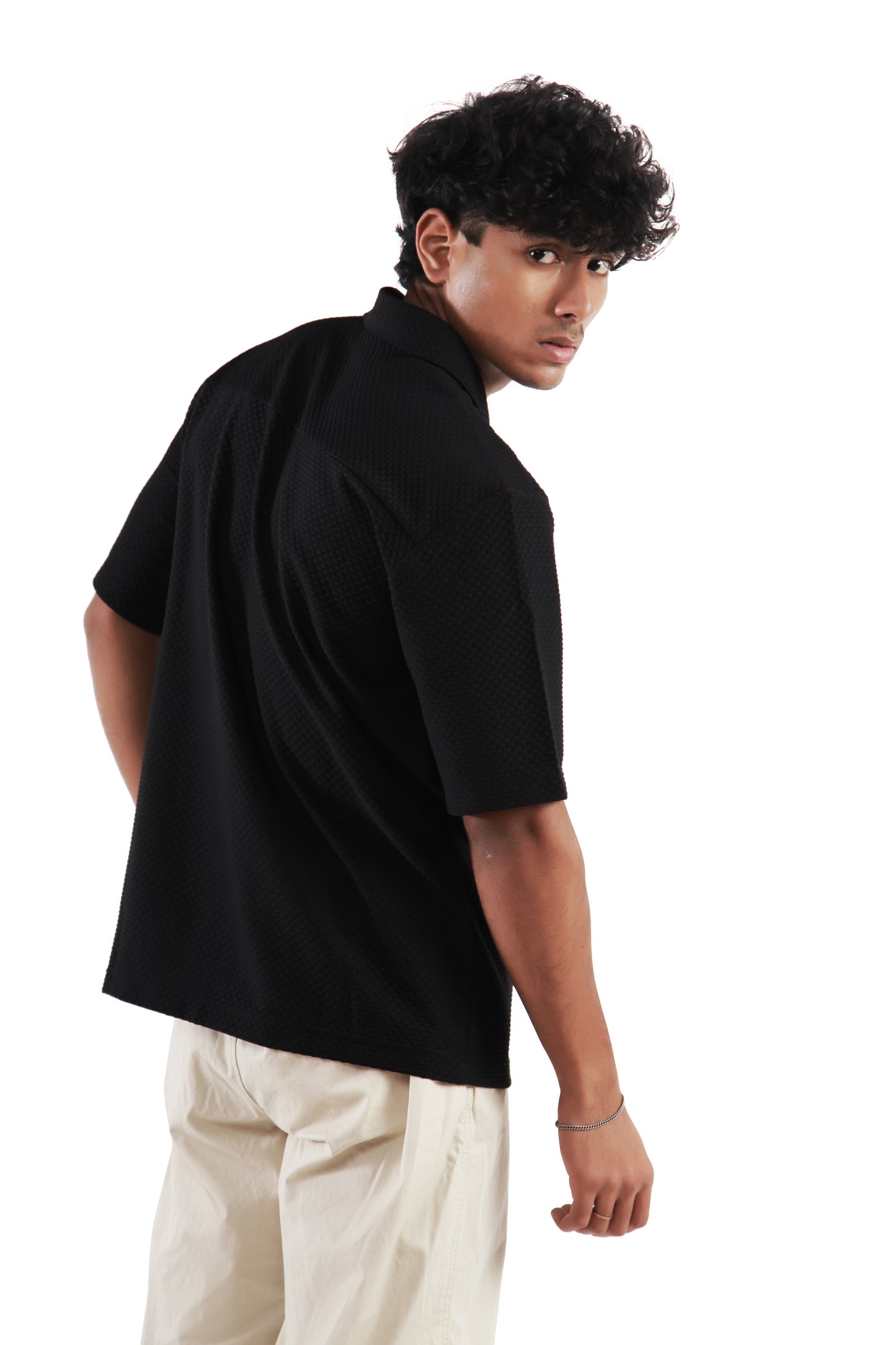 Textured Black Shirt for Men