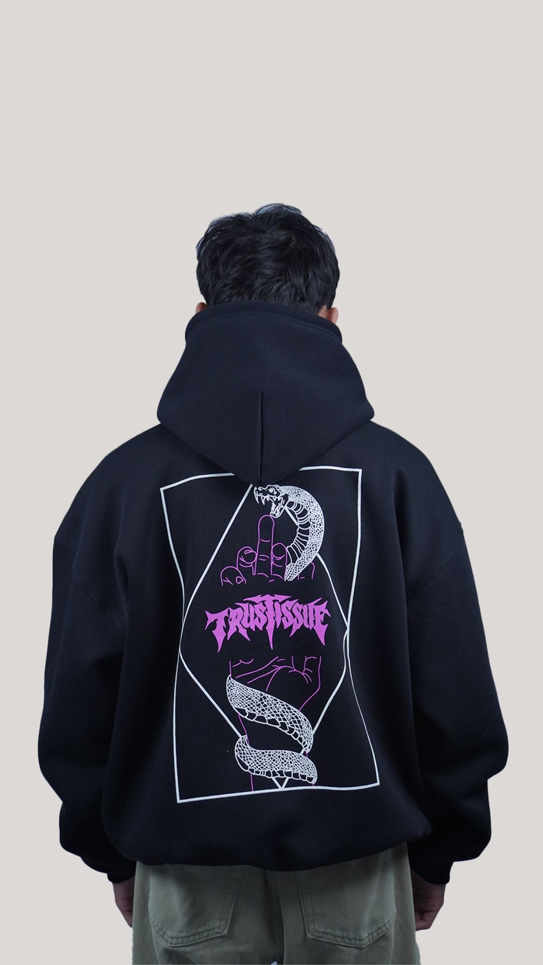 Black streetwear oversized hoodie with bold statement back print