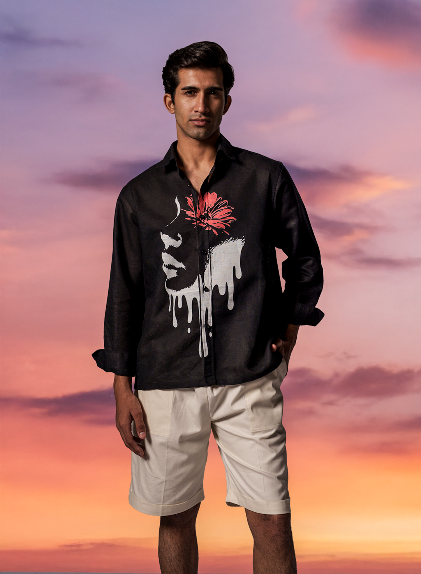 Evolve Black Cotton-Linen Relaxed Fit Shirt