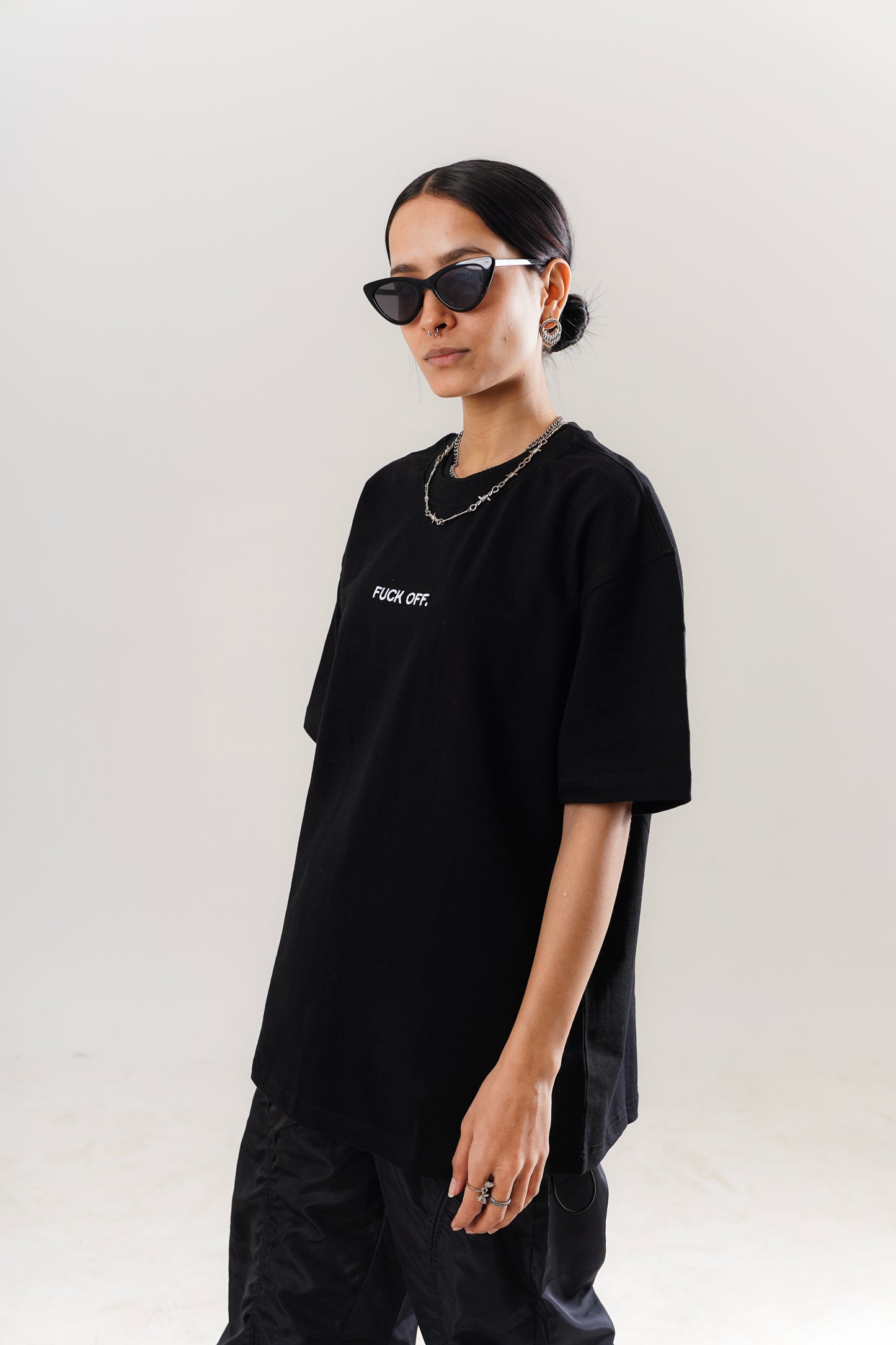 Black F**k Off Oversized Streetwear Tee