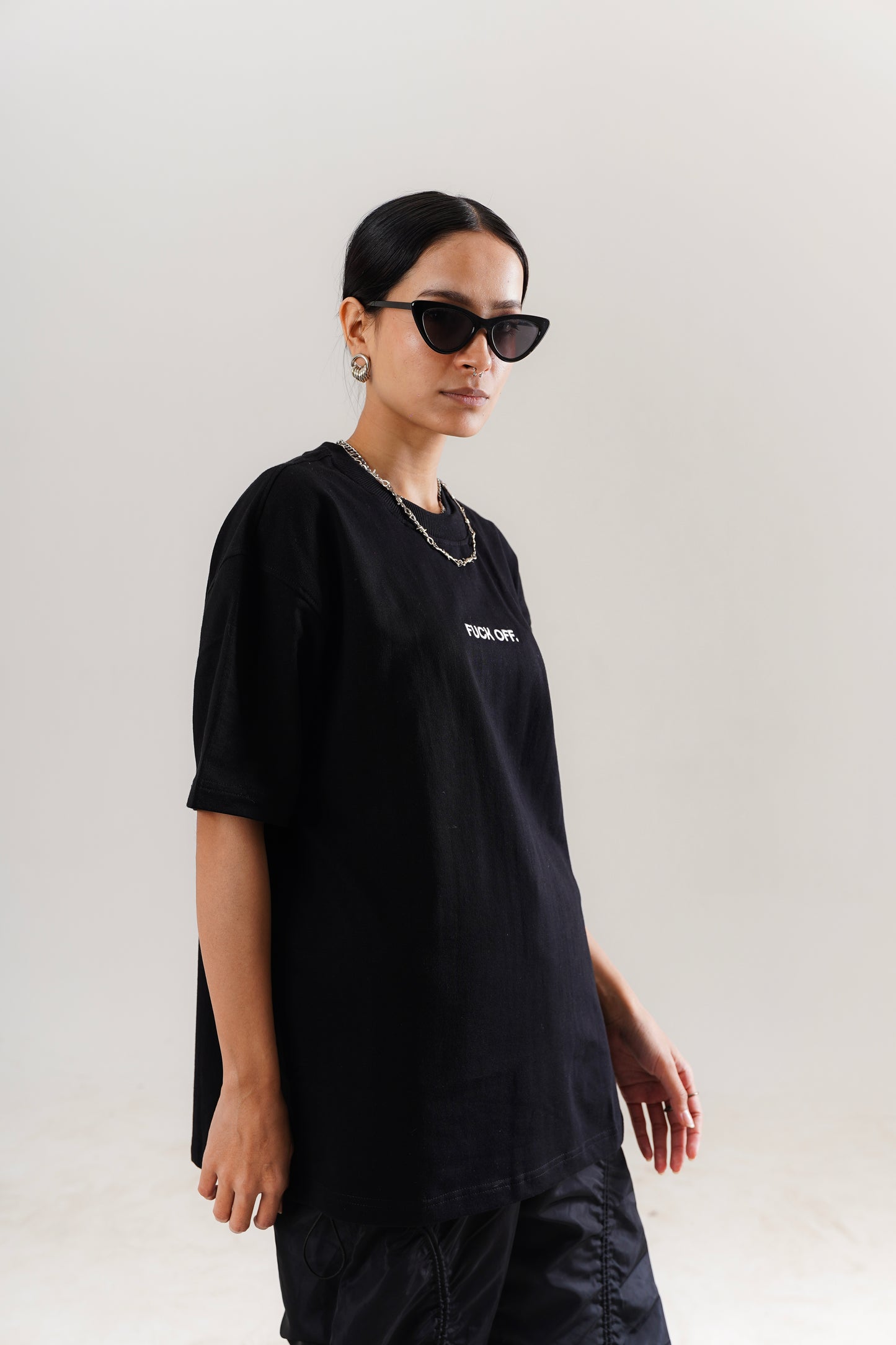 Black F**k Off Oversized Streetwear Tee