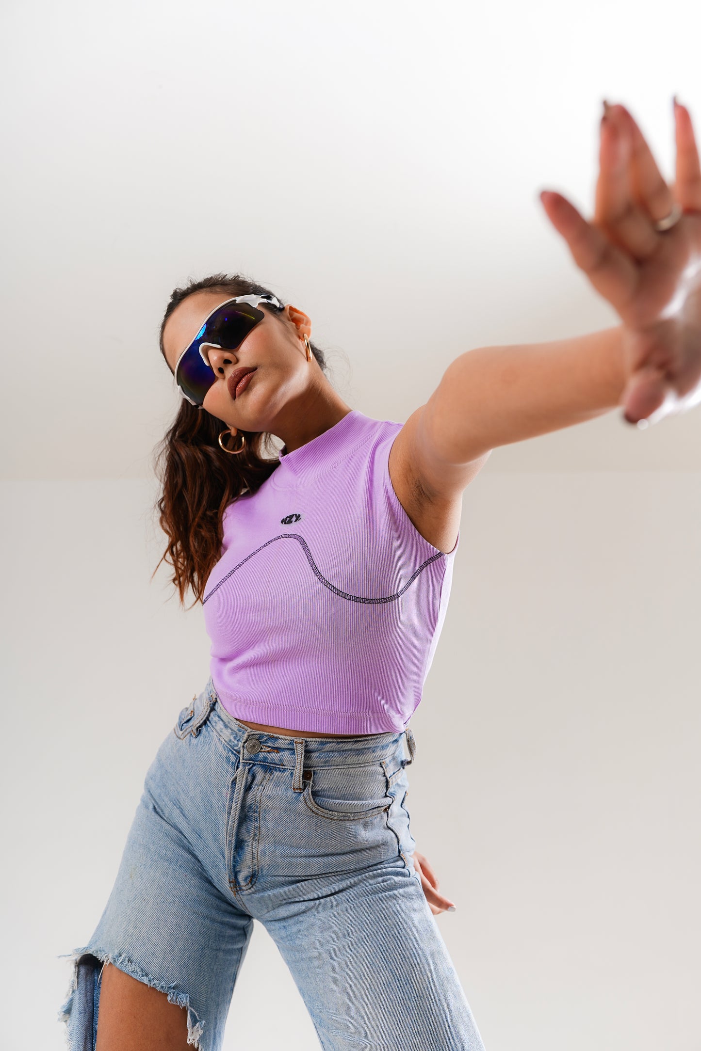 Basic Lilac Neck Fitted Crop Top