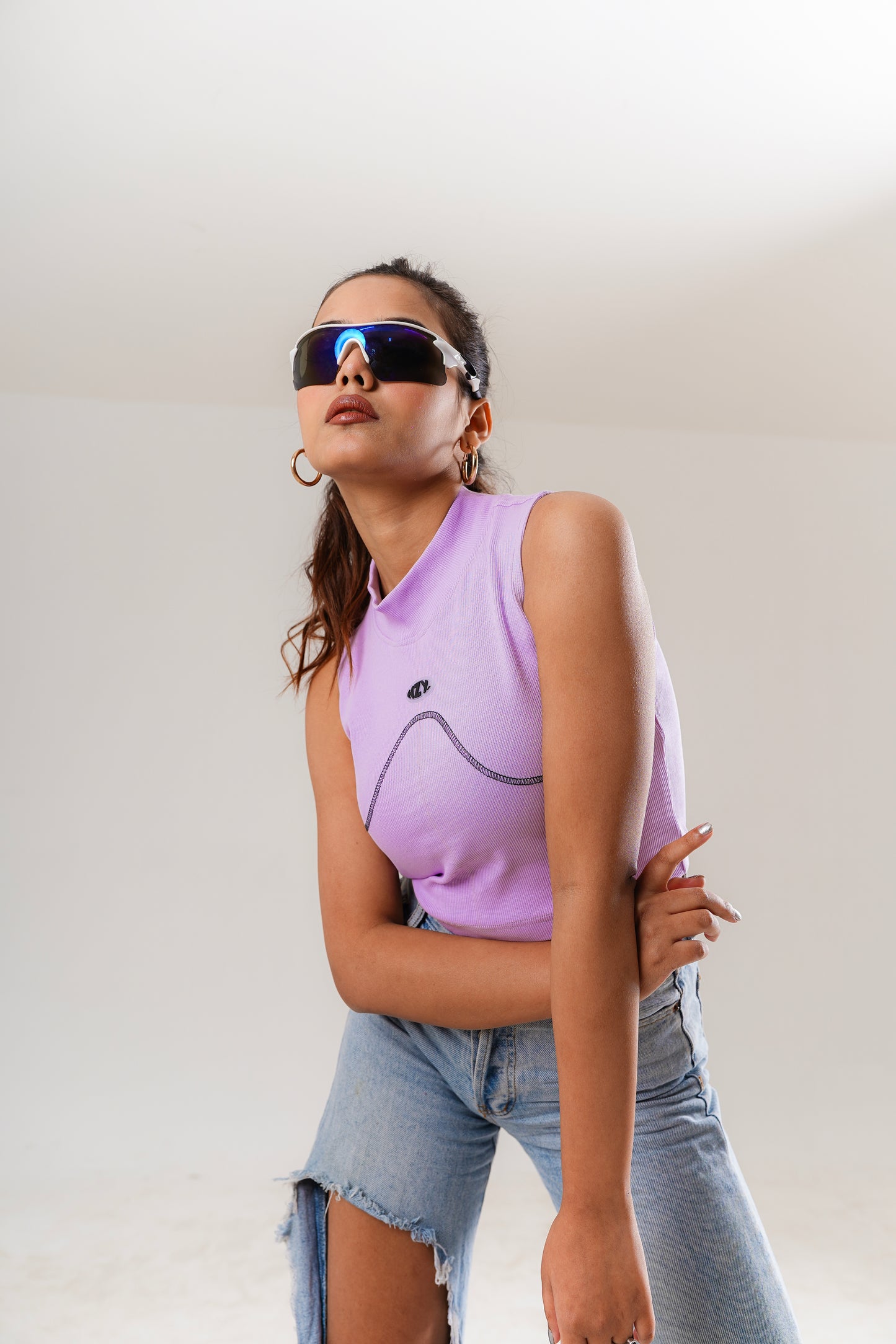 Basic Lilac Neck Fitted Crop Top