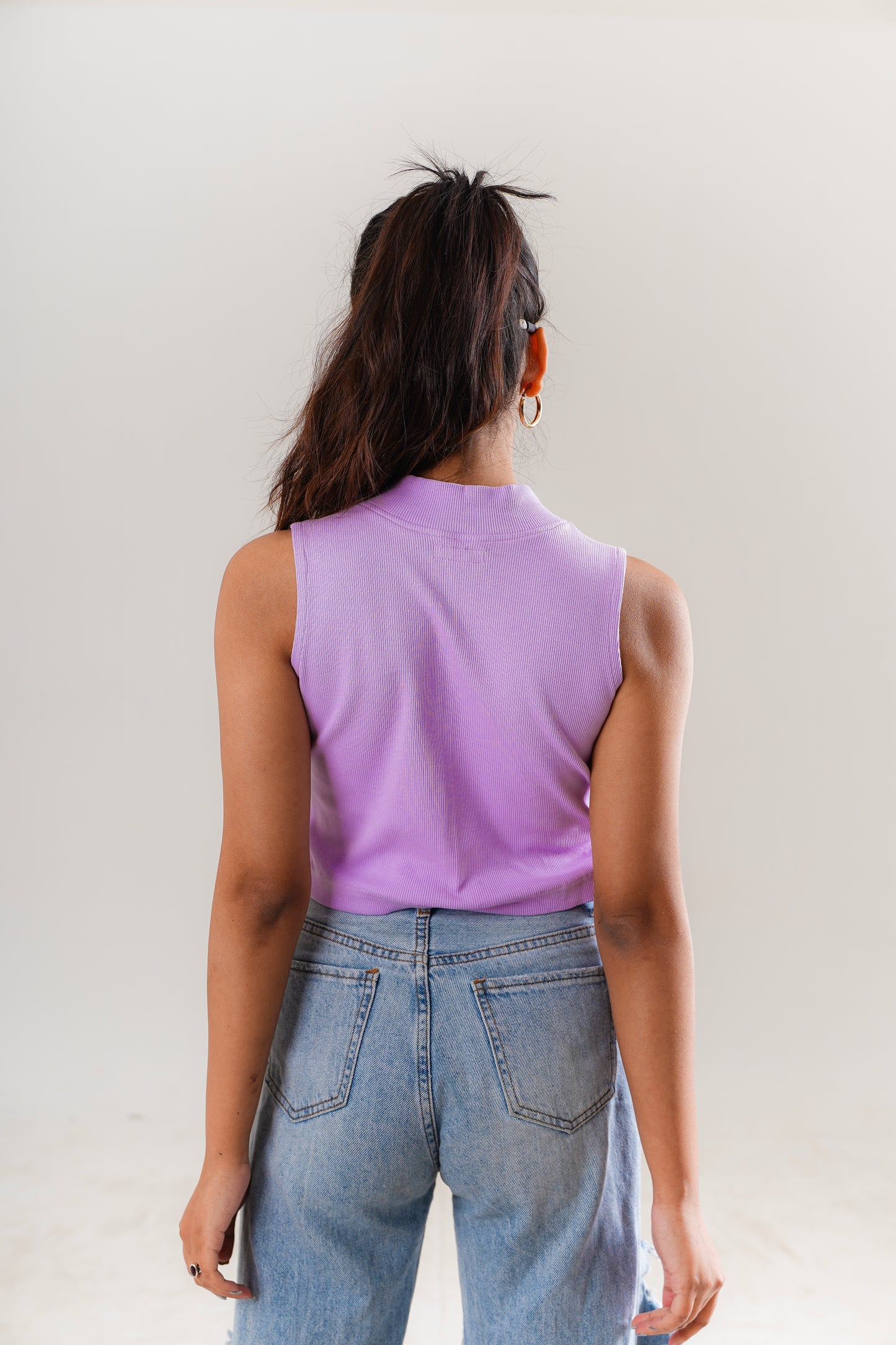 Basic Lilac Neck Fitted Crop Top