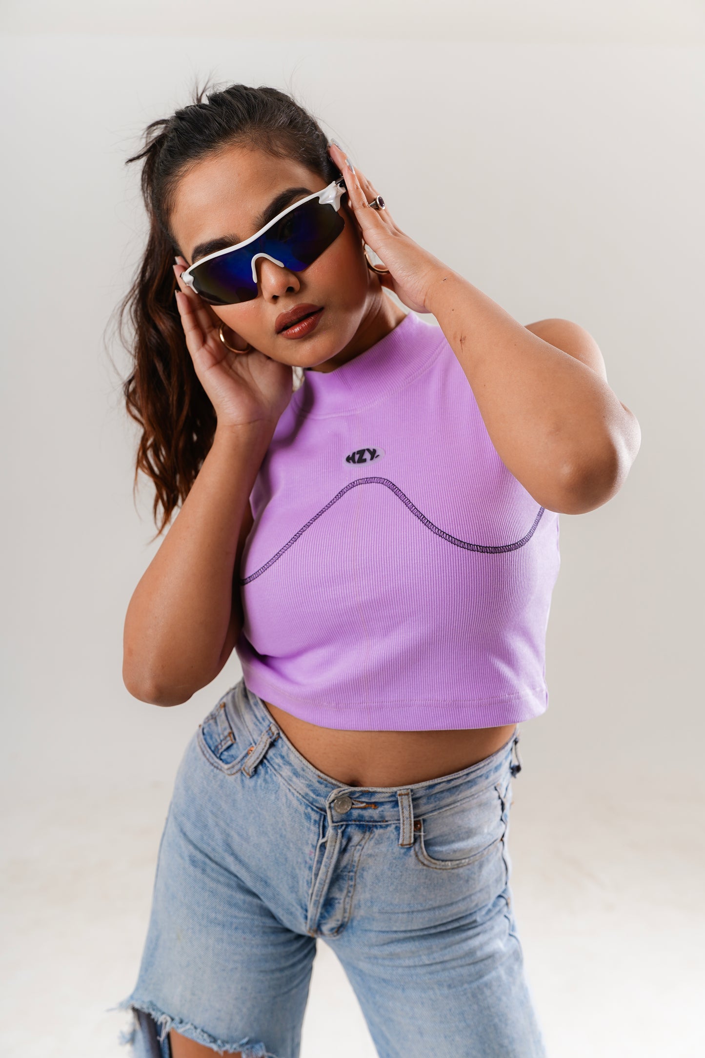 Basic Lilac Neck Fitted Crop Top