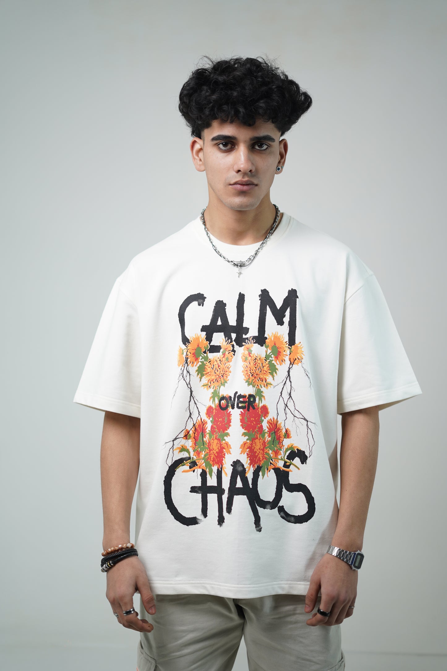 Calm Over Chaos White Oversized Unisex T-Shirt