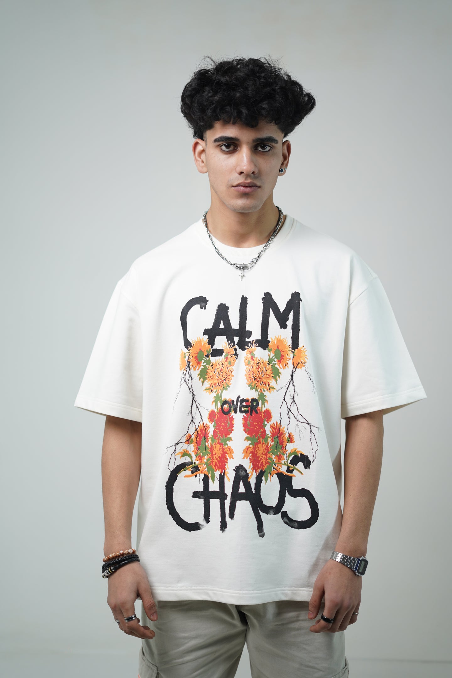 Calm Over Chaos White Oversized Unisex T-Shirt