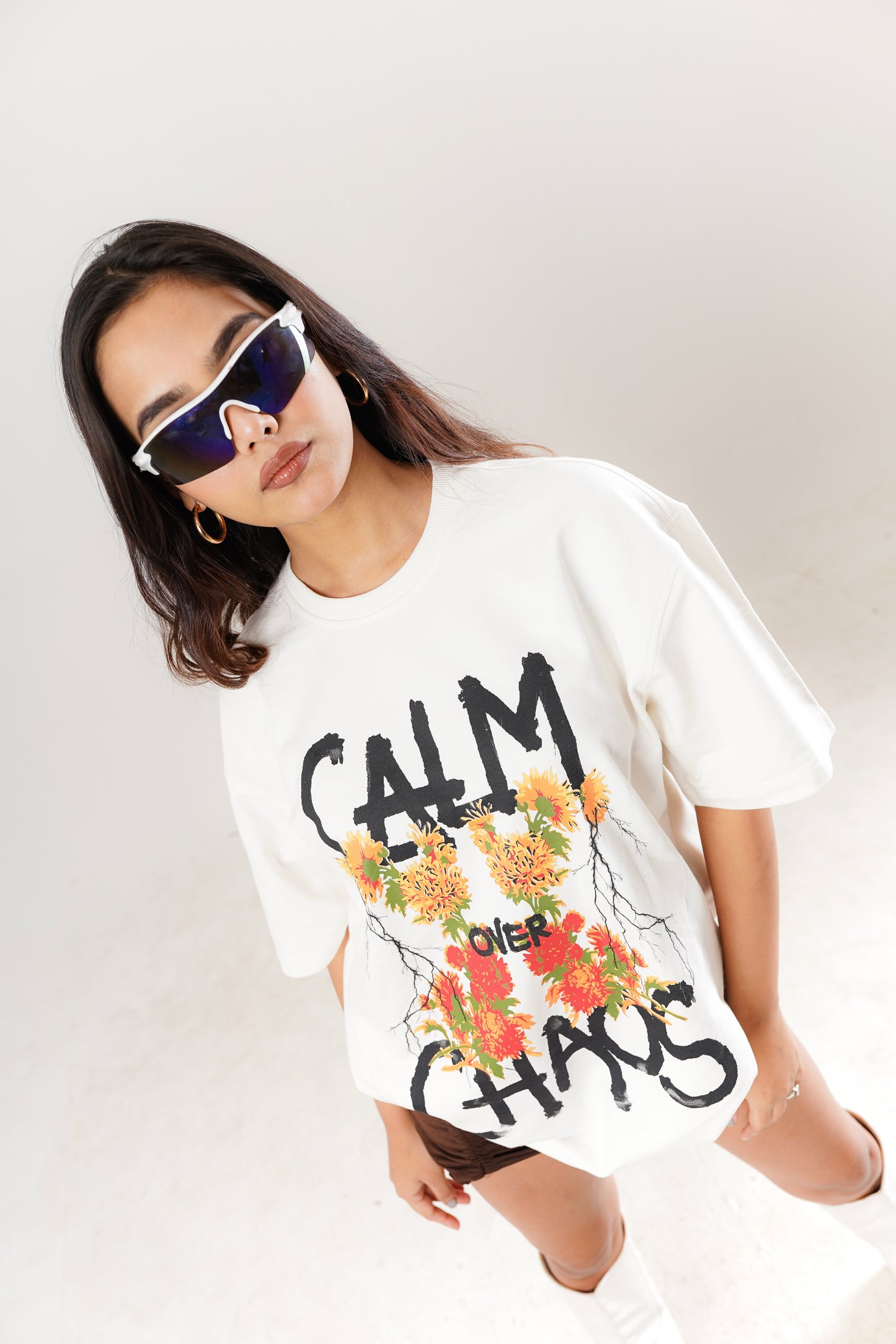 Calm Over Chaos White Oversized Unisex T-Shirt