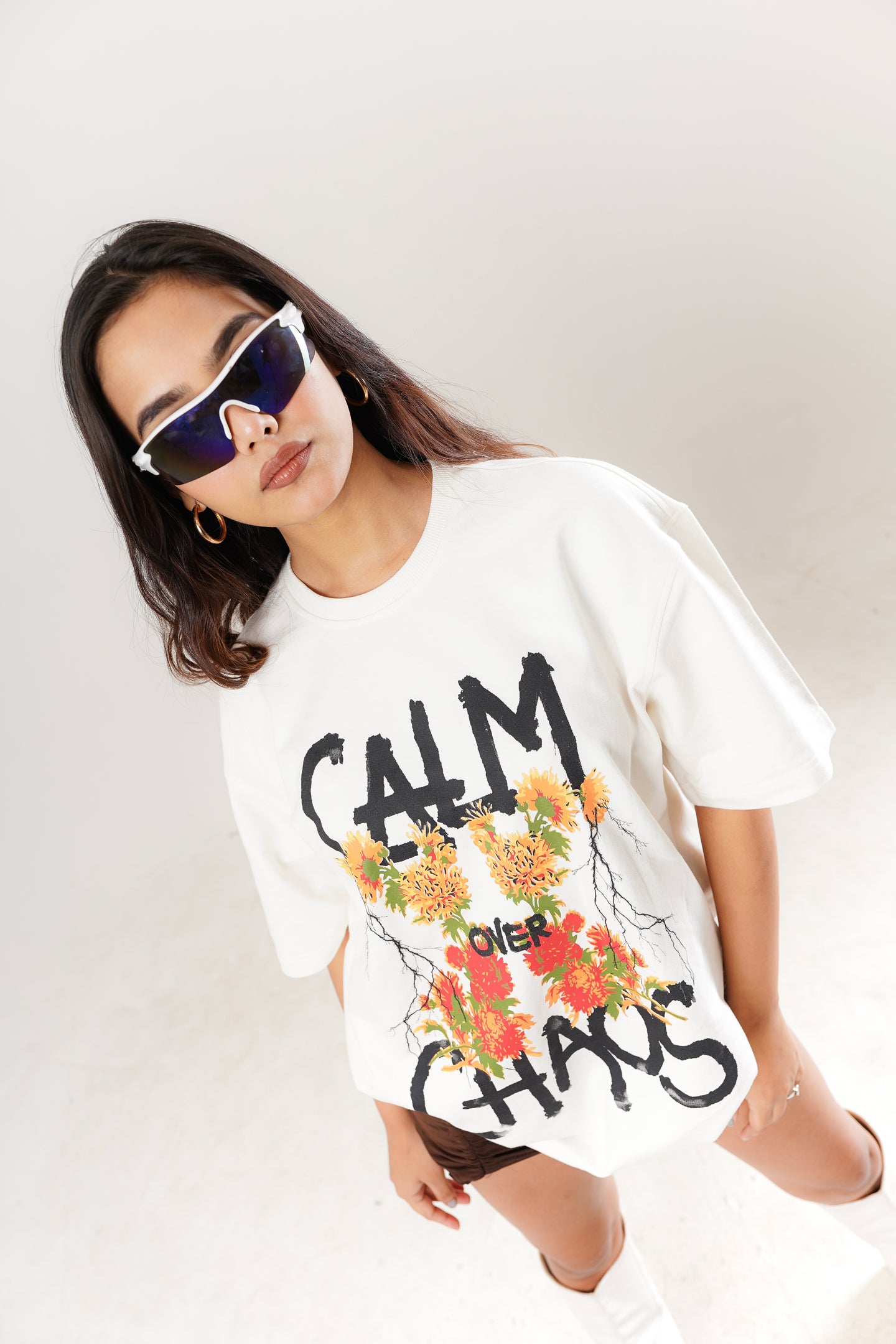 Calm Over Chaos White Oversized Unisex T-Shirt