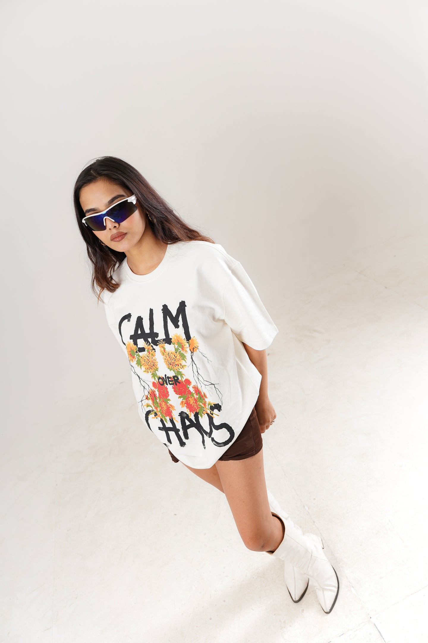 Calm Over Chaos White Oversized Unisex T-Shirt