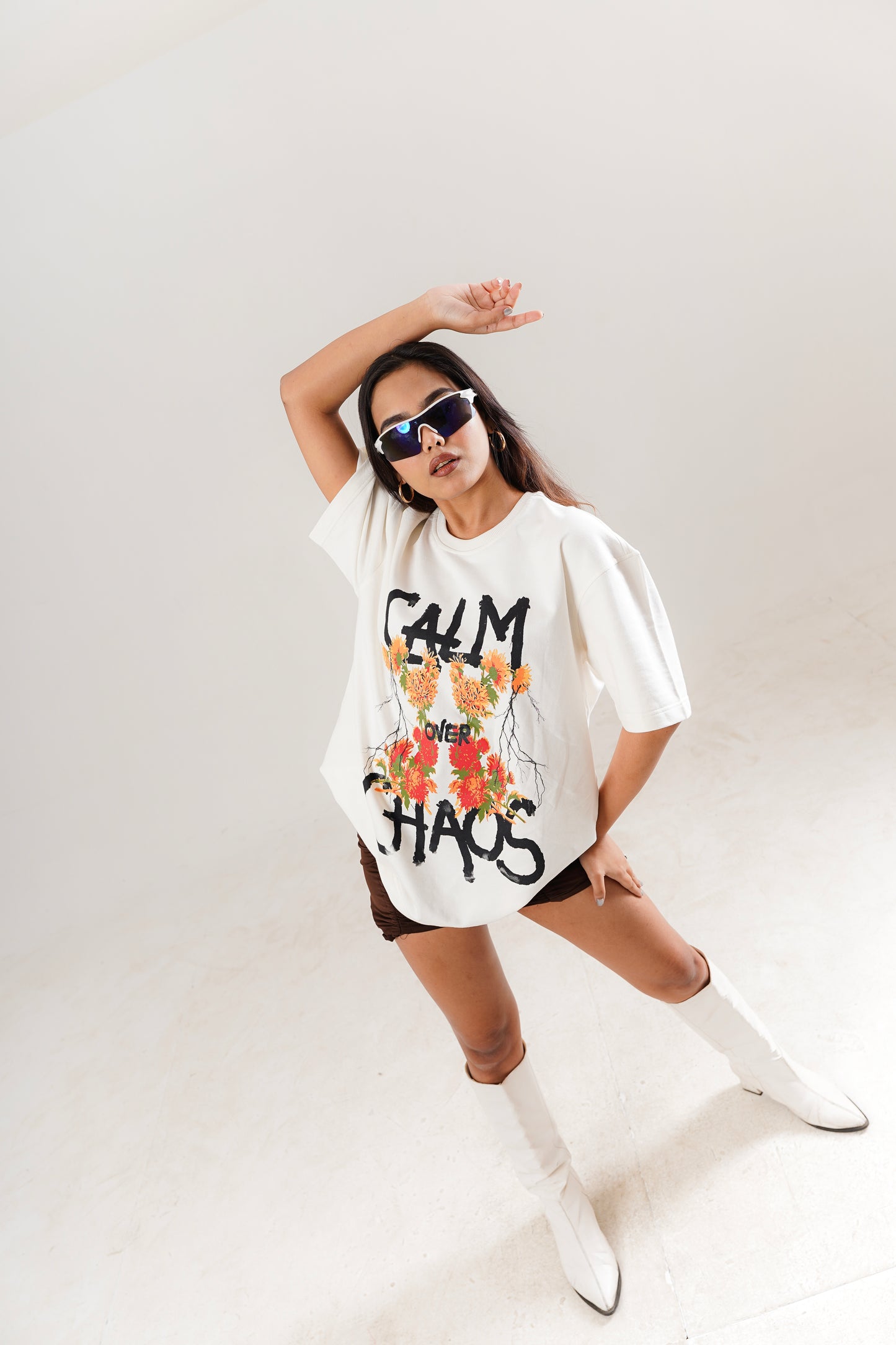 Calm Over Chaos White Oversized Unisex T-Shirt
