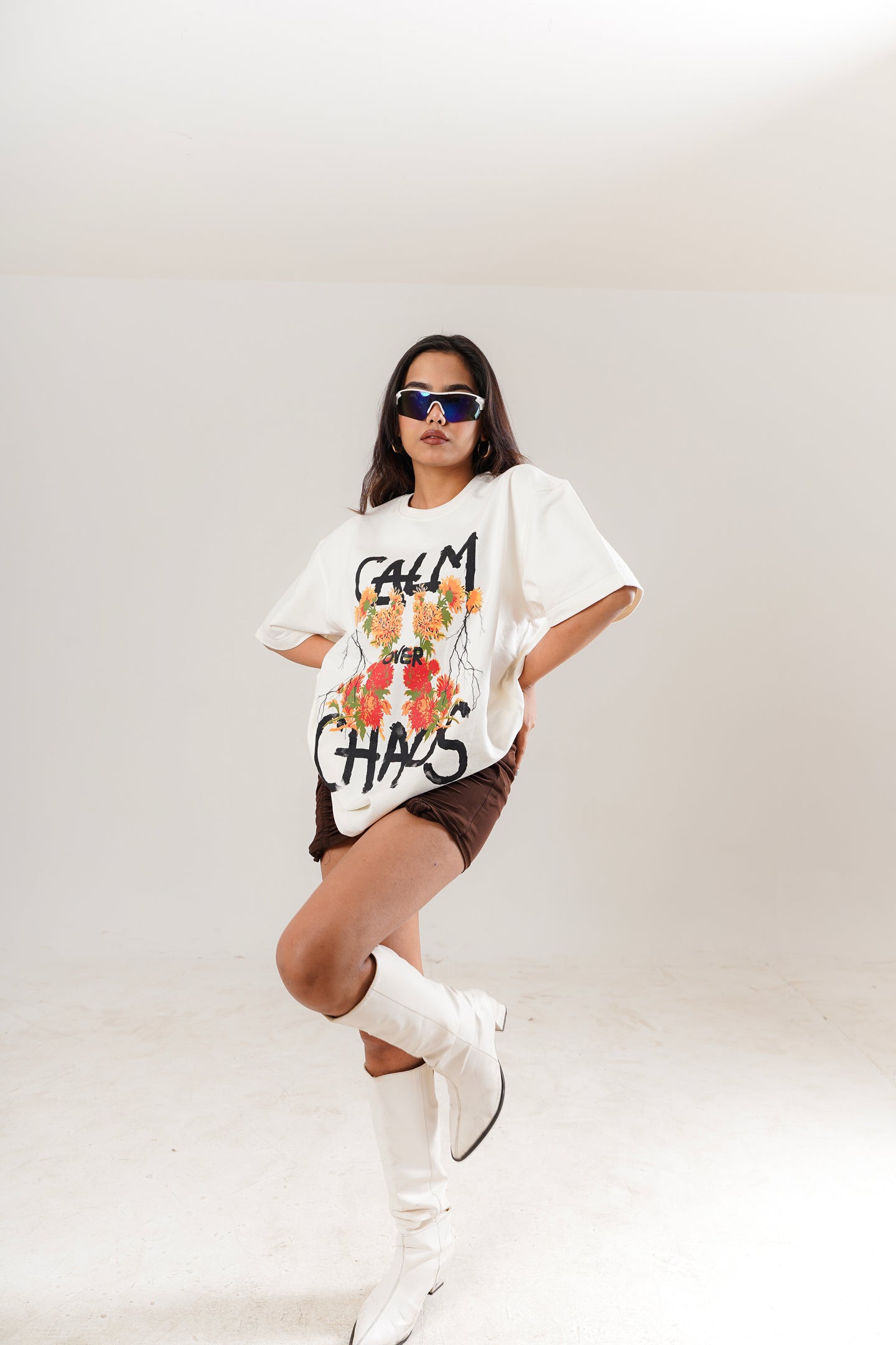 Calm Over Chaos White Oversized Unisex T-Shirt