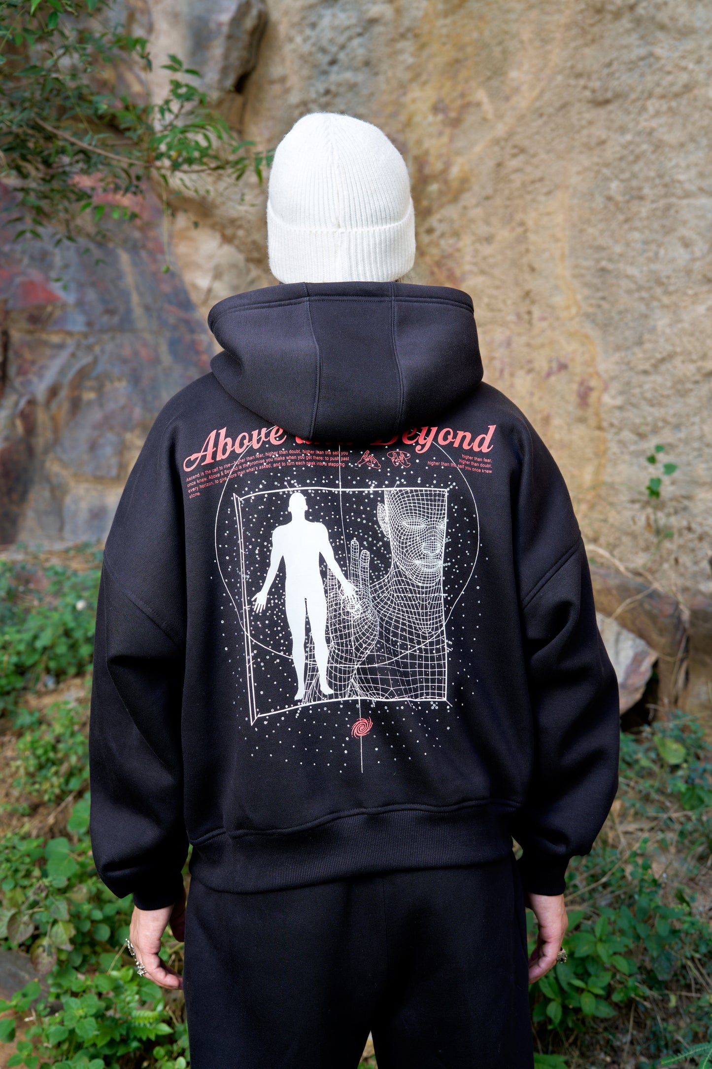 Above and Beyond Unisex Oversized Black Hoodie