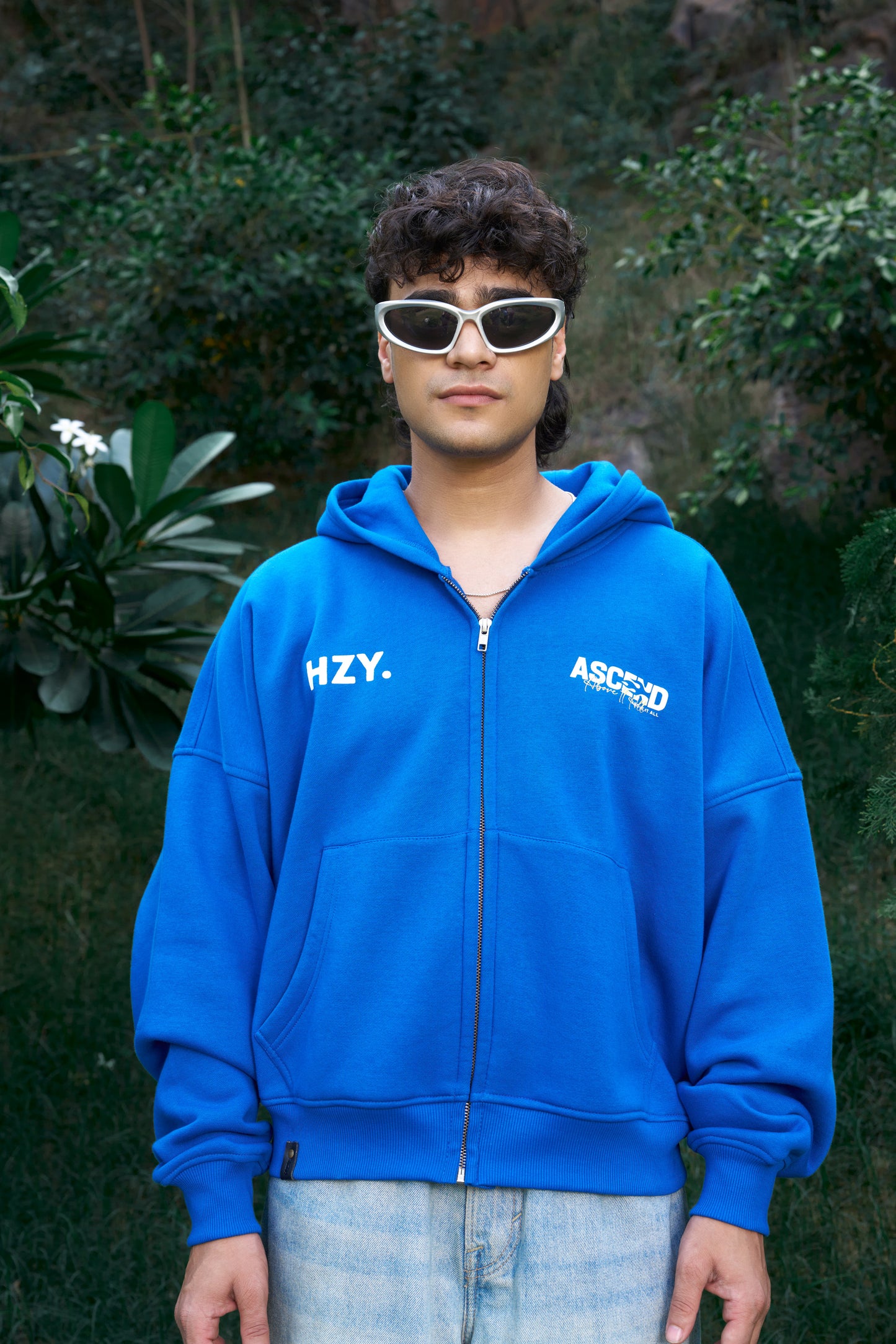 Above It All Unisex Oversized Cobalt Blue Zip-Up Hoodie