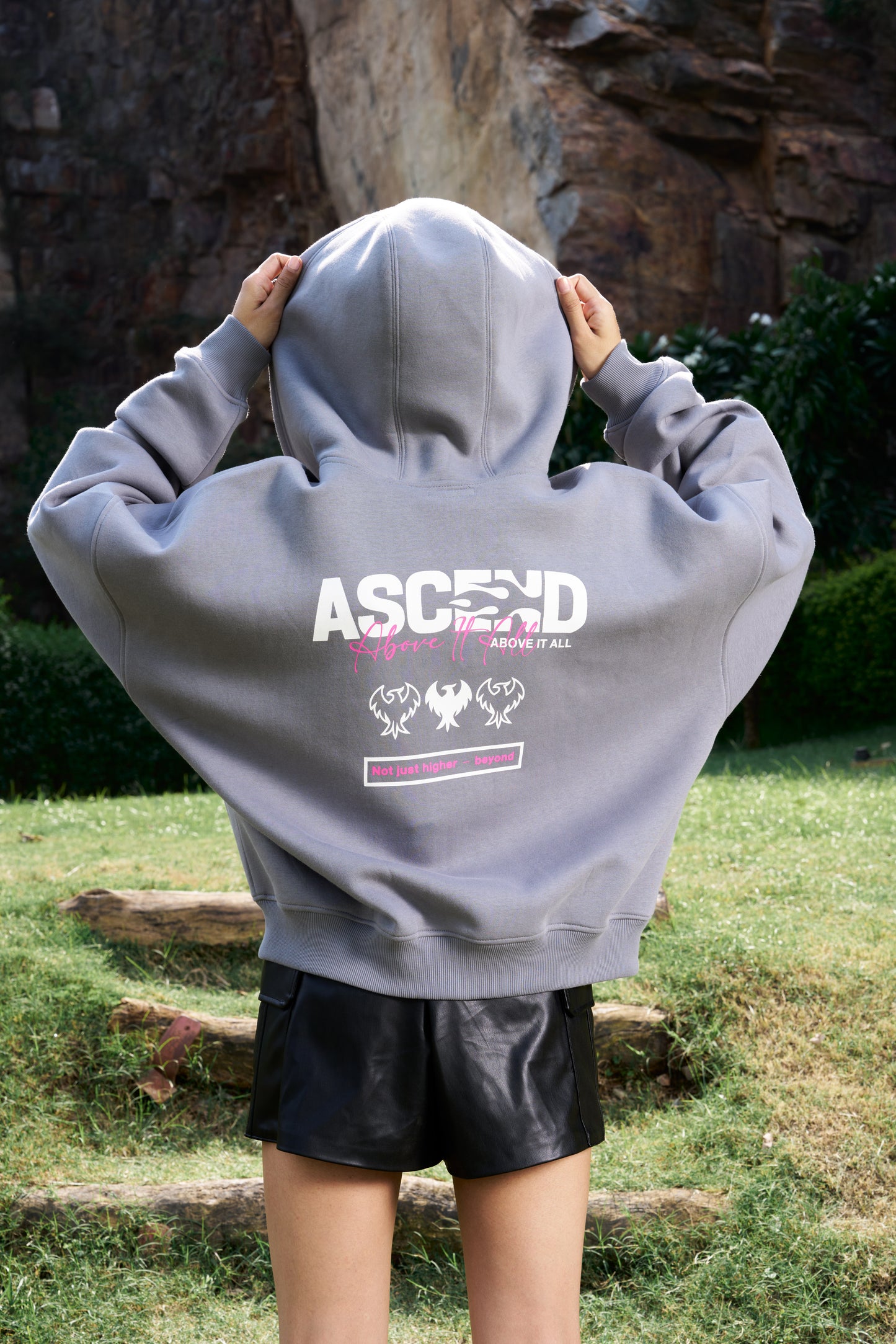 Above It All Unisex Oversized Grey Zip-Up Hoodie