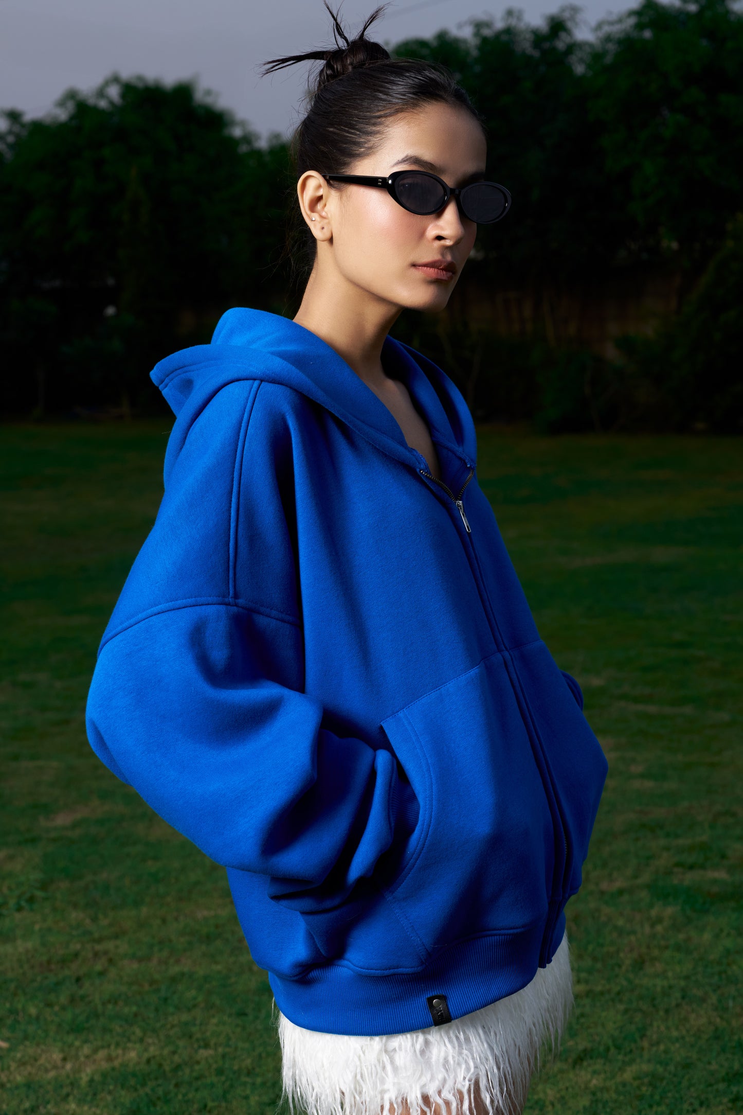 Ascending Unisex Oversized Cobalt Blue Zip-Up Hoodie