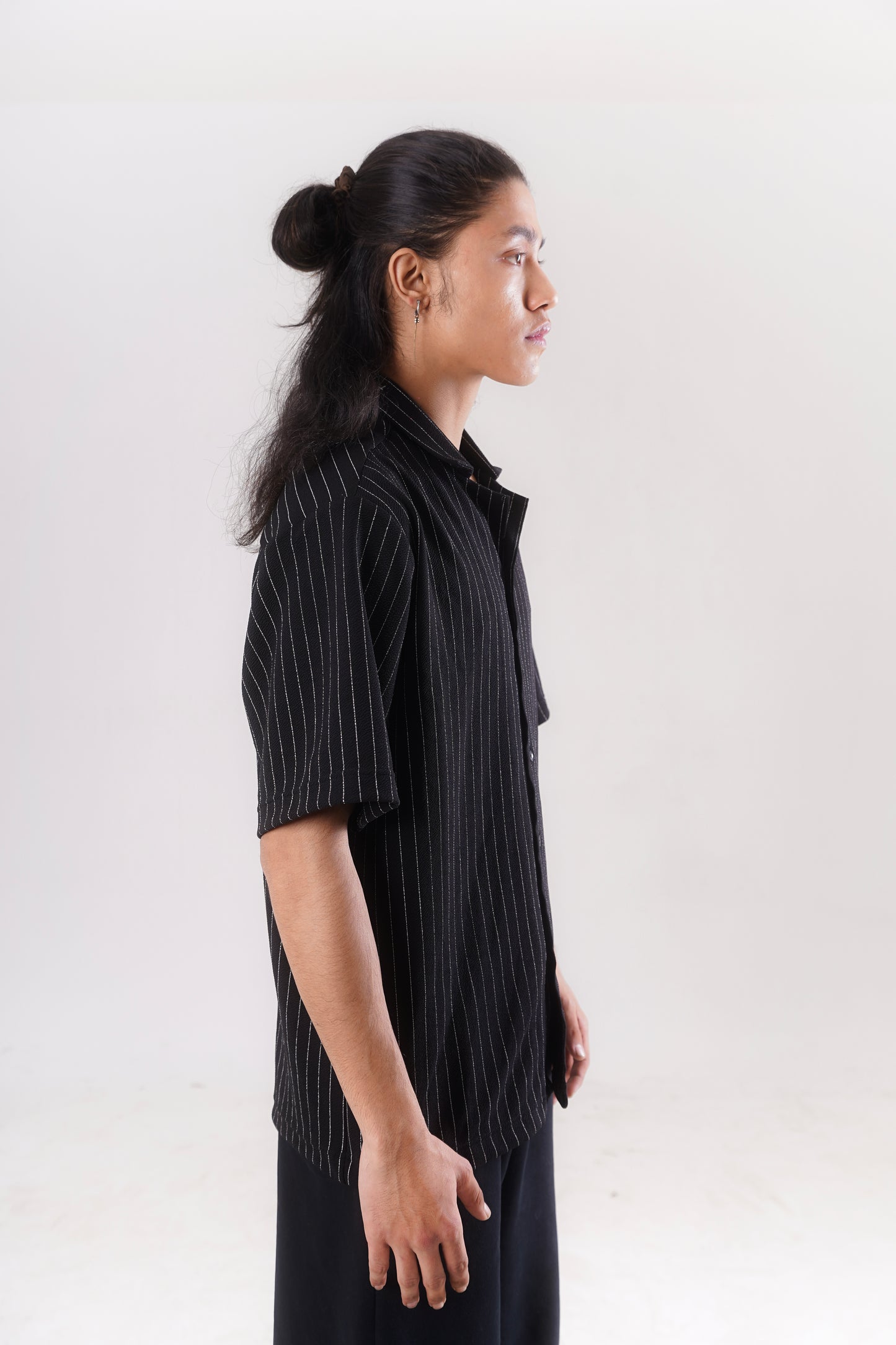 Pinstripe Shirt with Collar Embroidery
