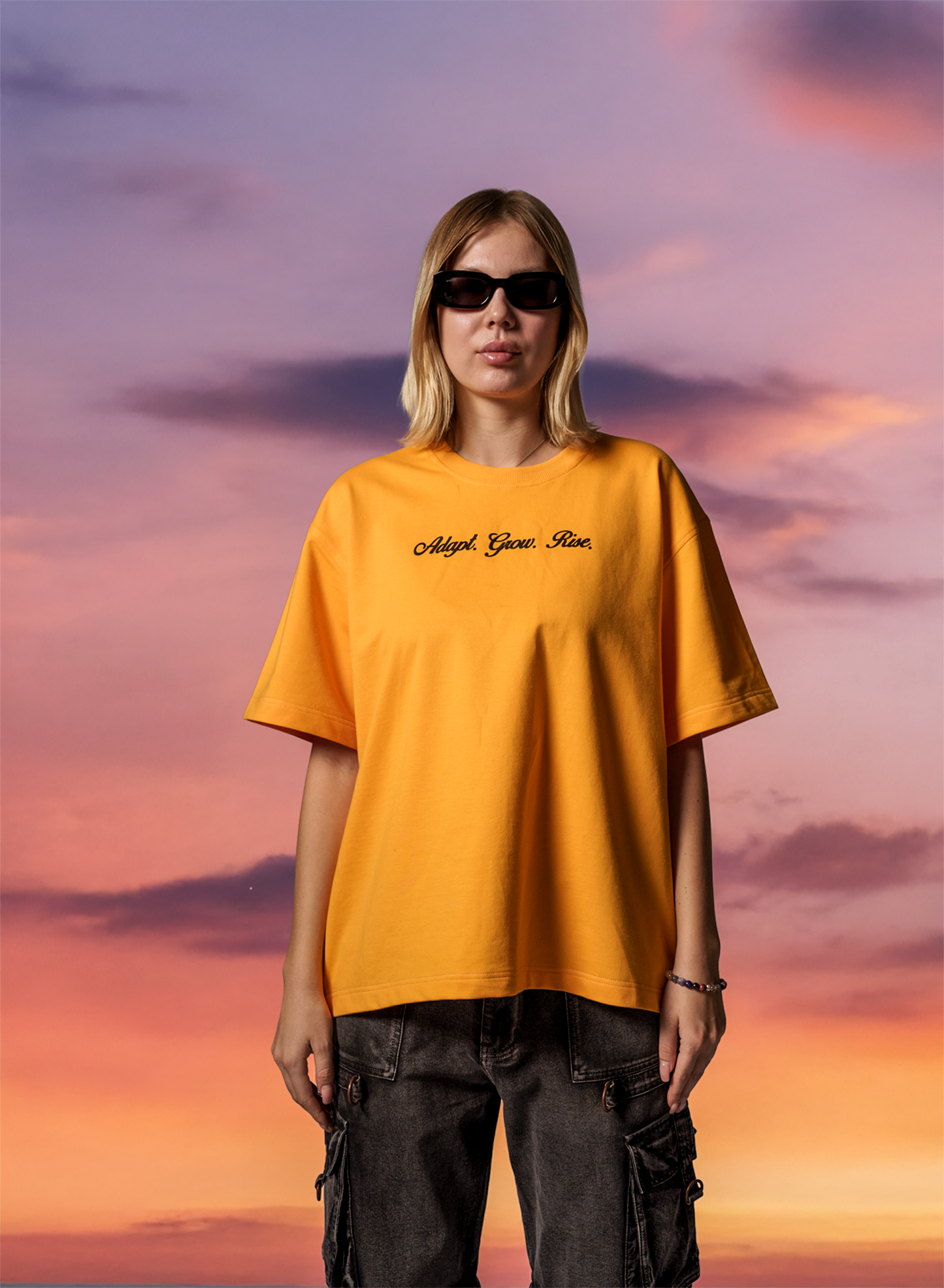 Evolve Eternal Bloom Yellow Oversized Embroidered T-Shirt