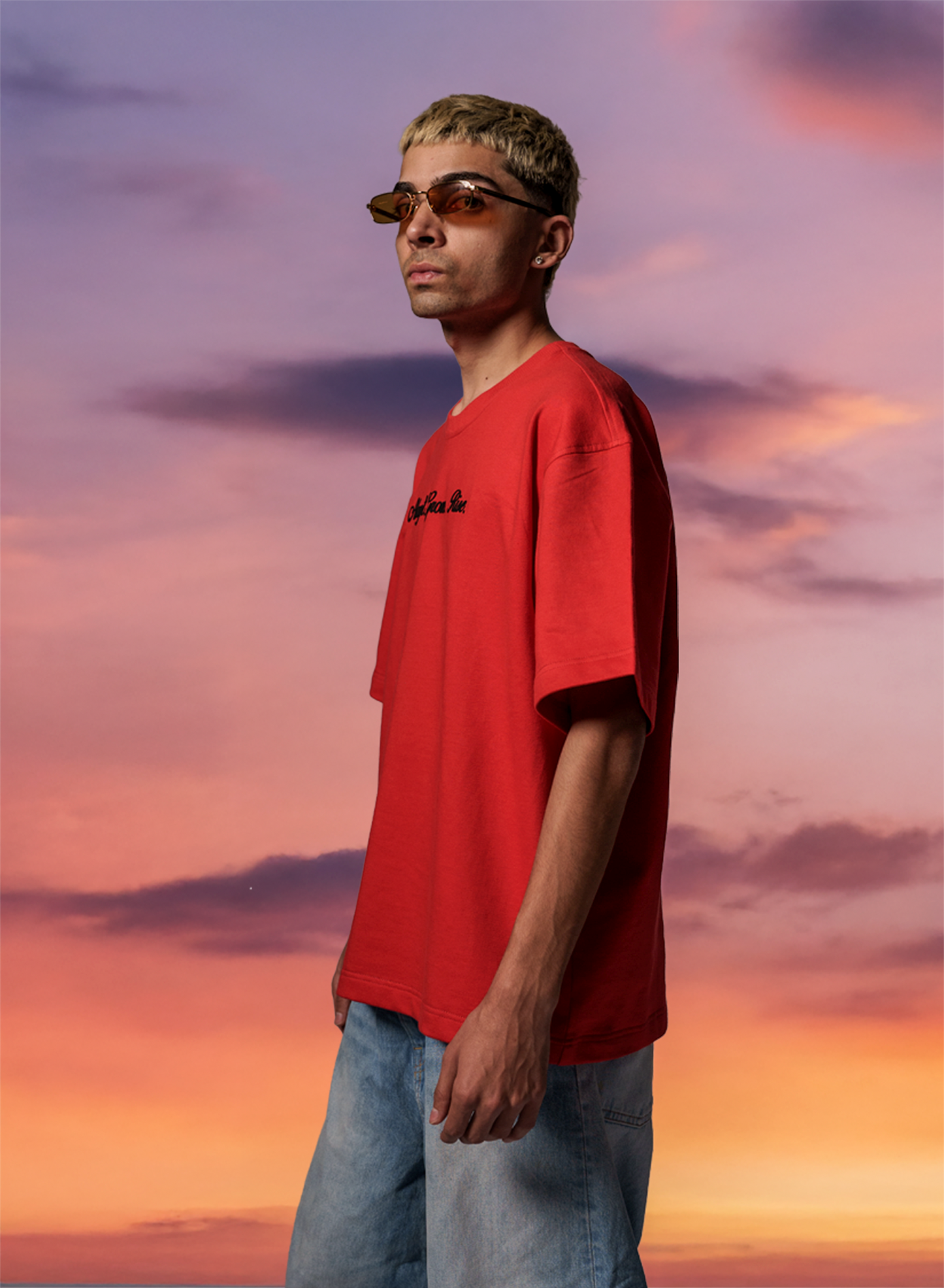 Evolve Eternal Bloom Red Oversized Embroidered T-Shirt