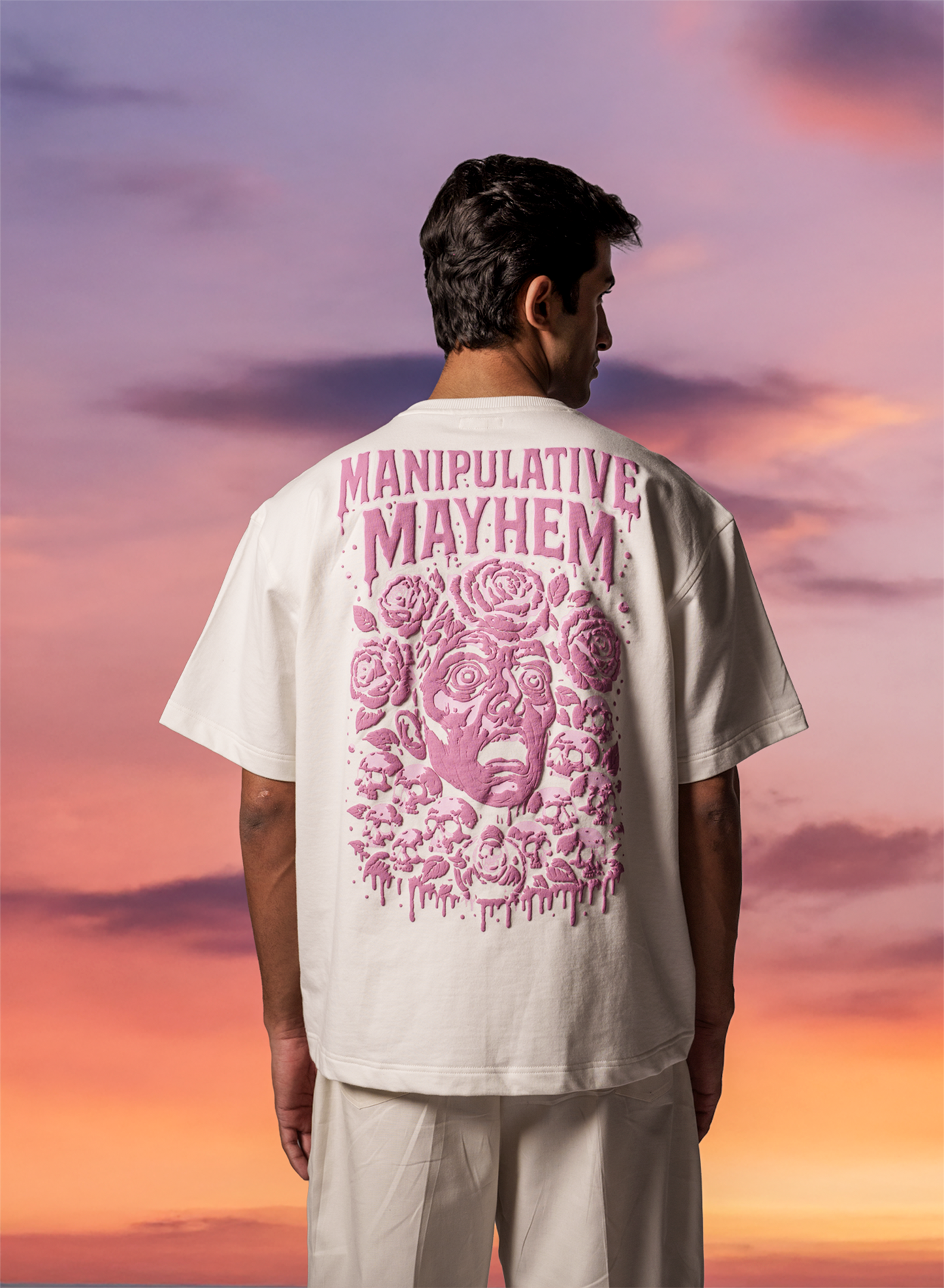 Manipulative Mayhem Off-White Puff Print Oversized T-Shirt