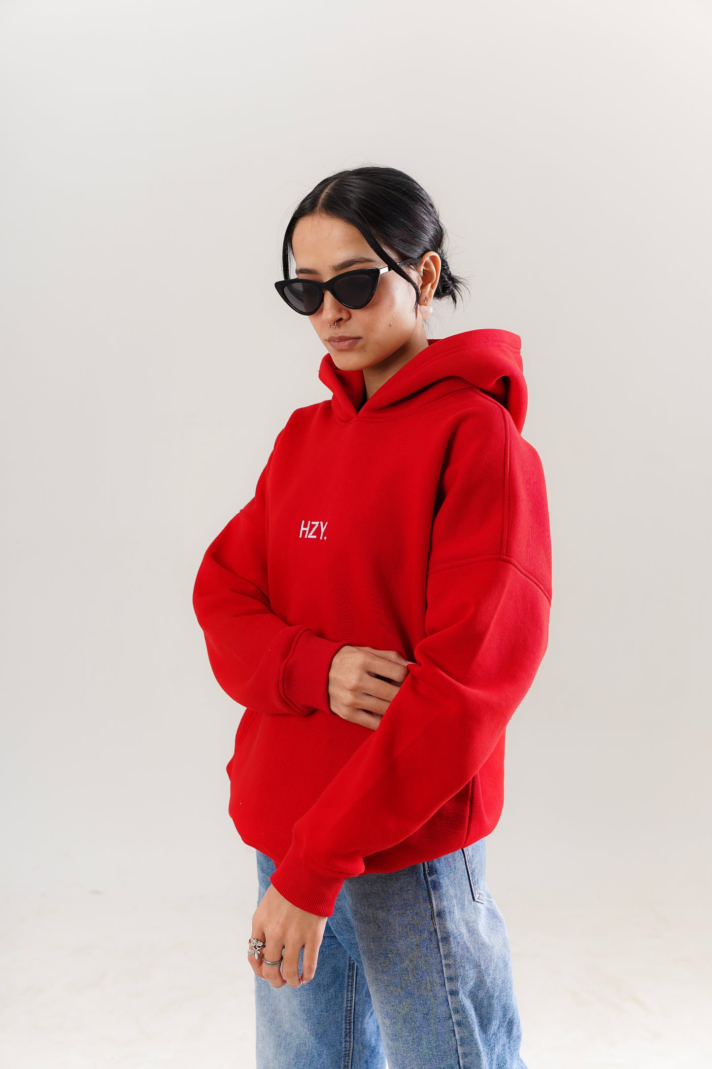 Oversized streetwear red hoodie with front and back prints