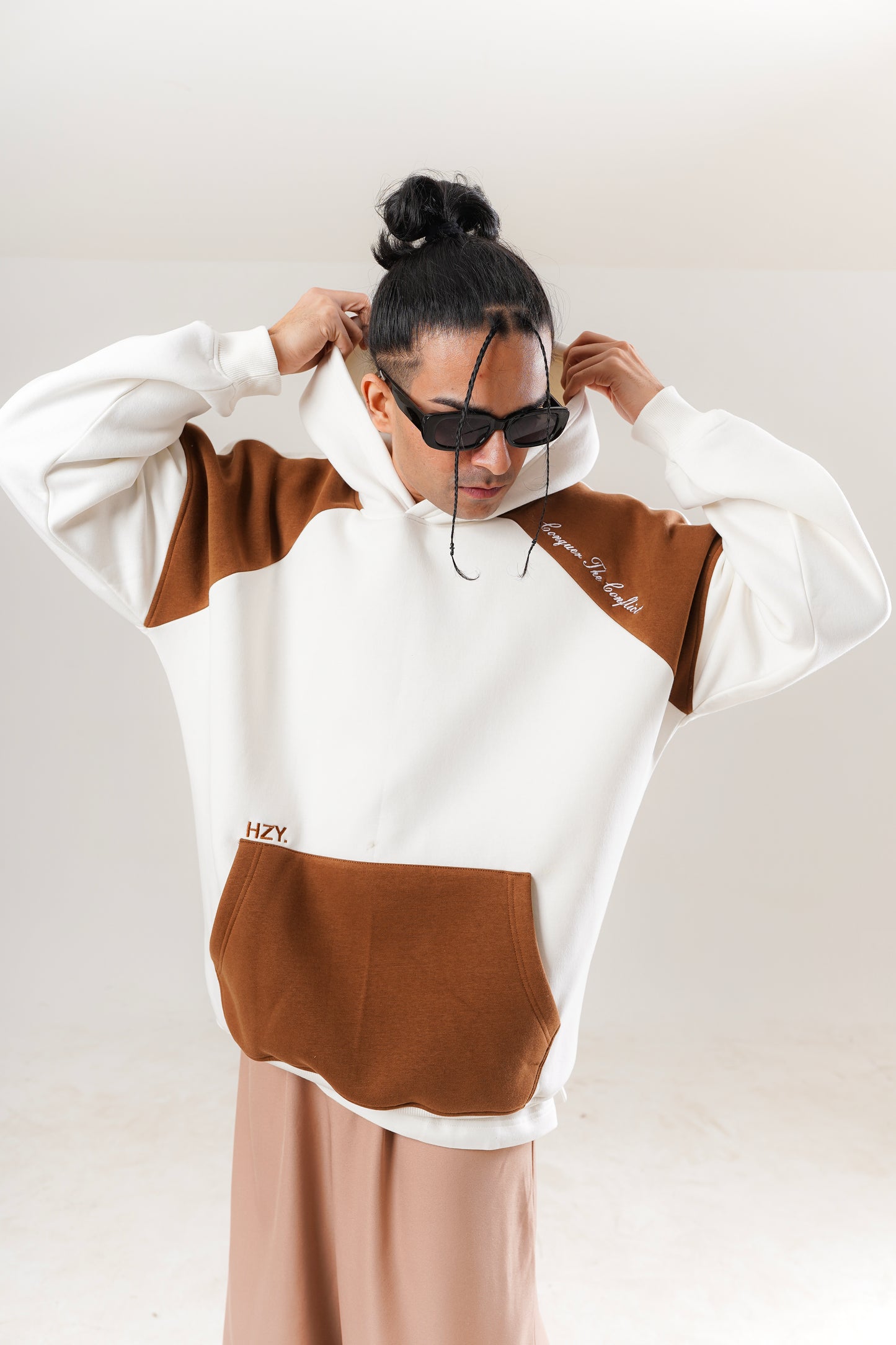 Shop Choco mocha cream brown hoodie with front pocket and hood