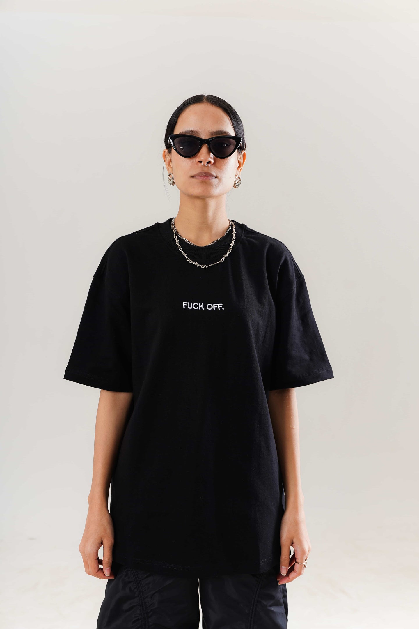 Black F**K OFF Oversized Tee for women