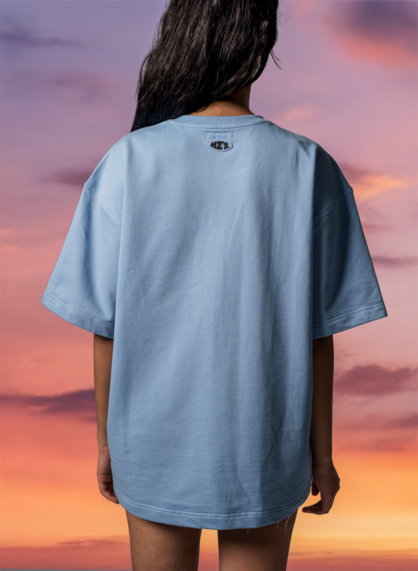 Blue Evolve tee with bold puff graphic