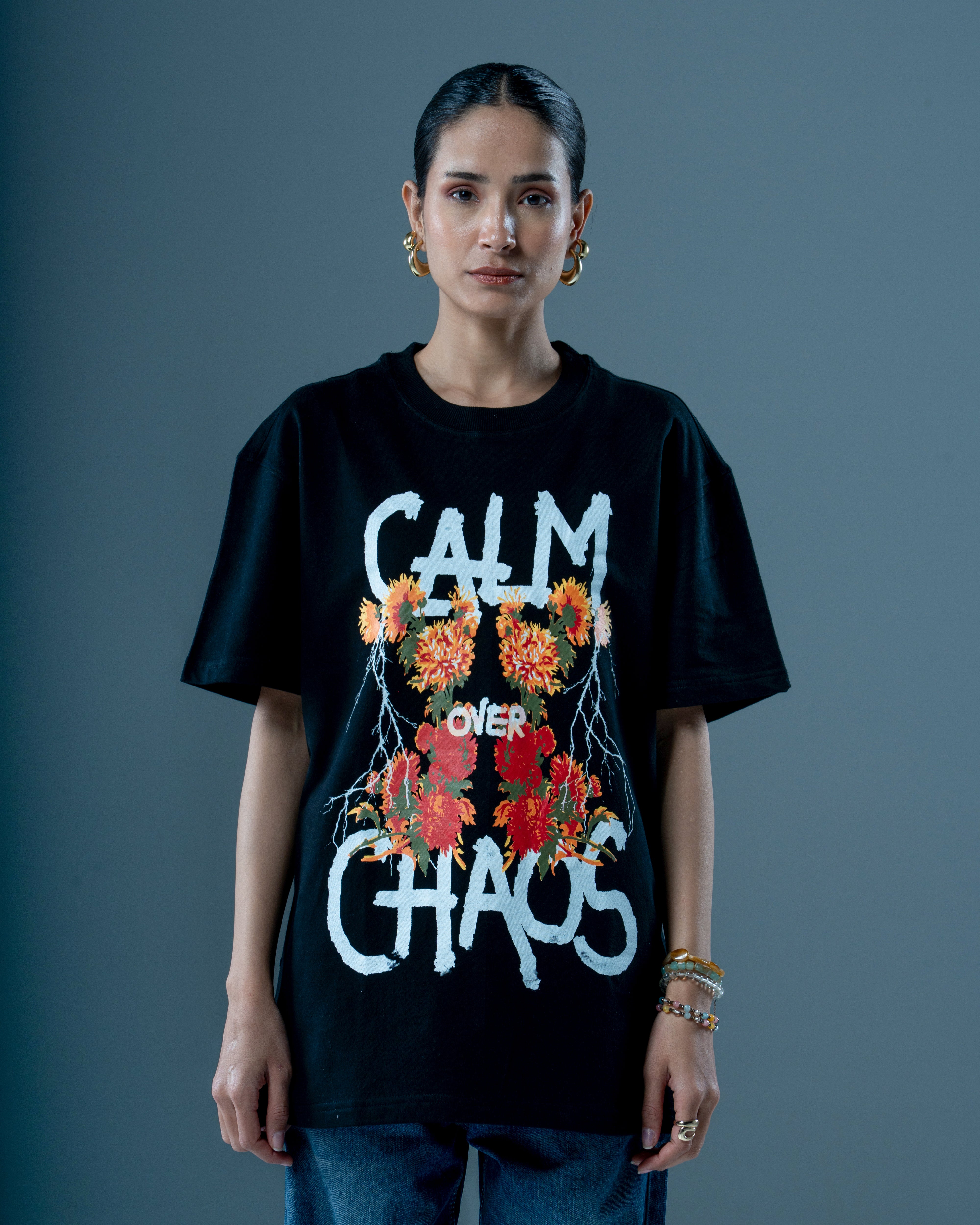 Calm Over Chaos Tee Black | Unisex Oversized Tshirt – HZYCLO