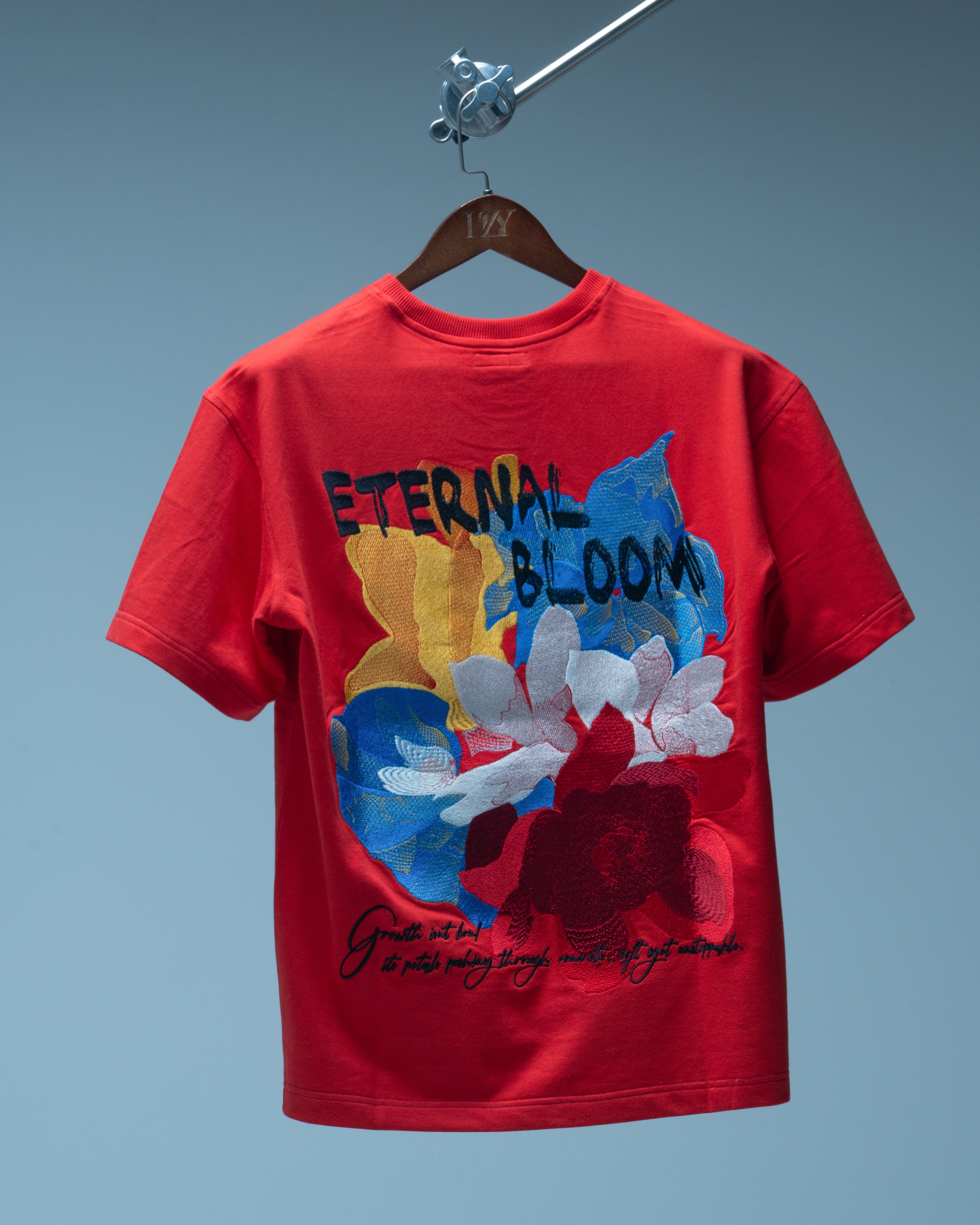 Evolve Eternal Bloom Red Oversized Embroidered Tshirt | HZY