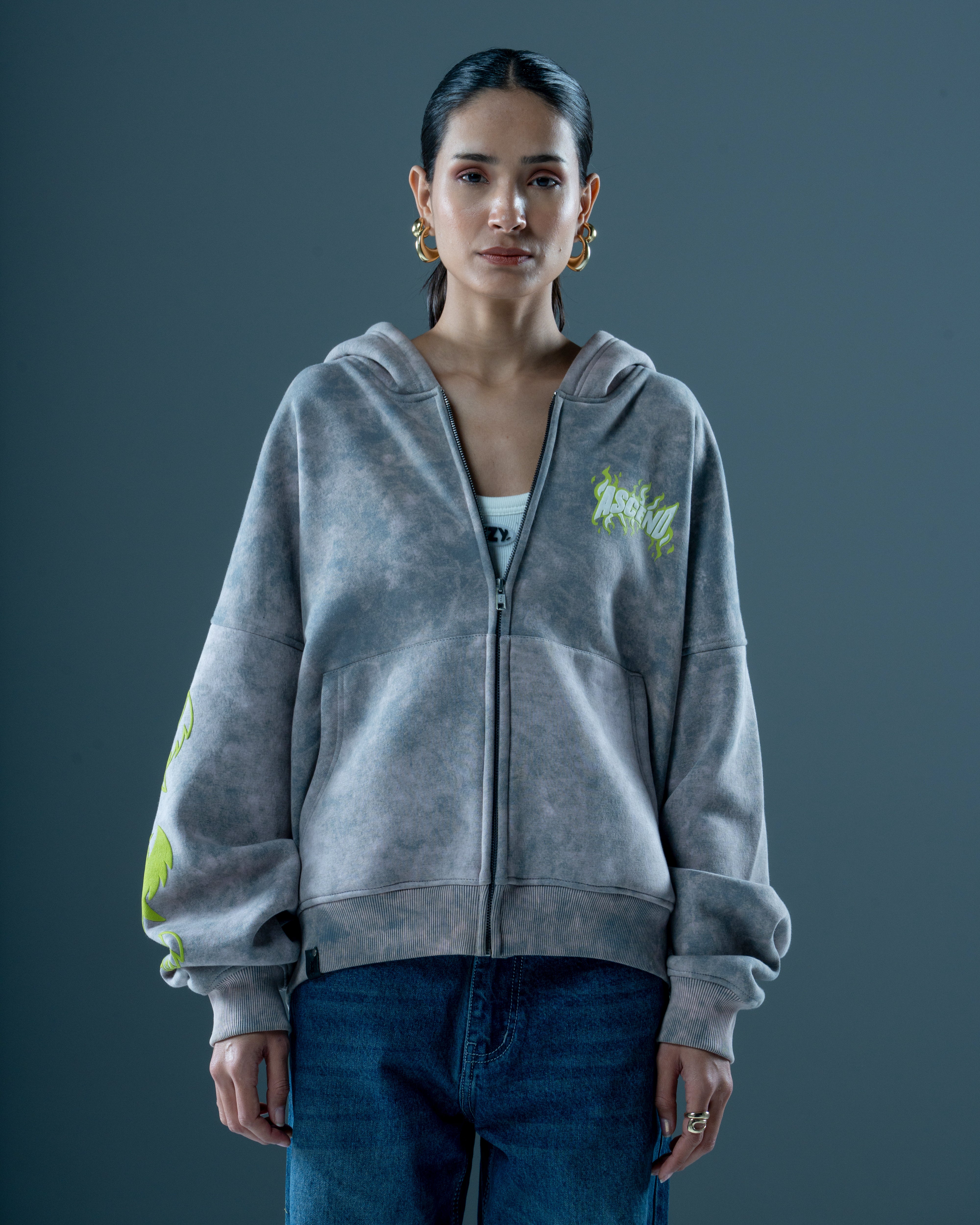 OVERSIZED WASHED GREY ZIP-UP HOODIE-thumbmail-5
