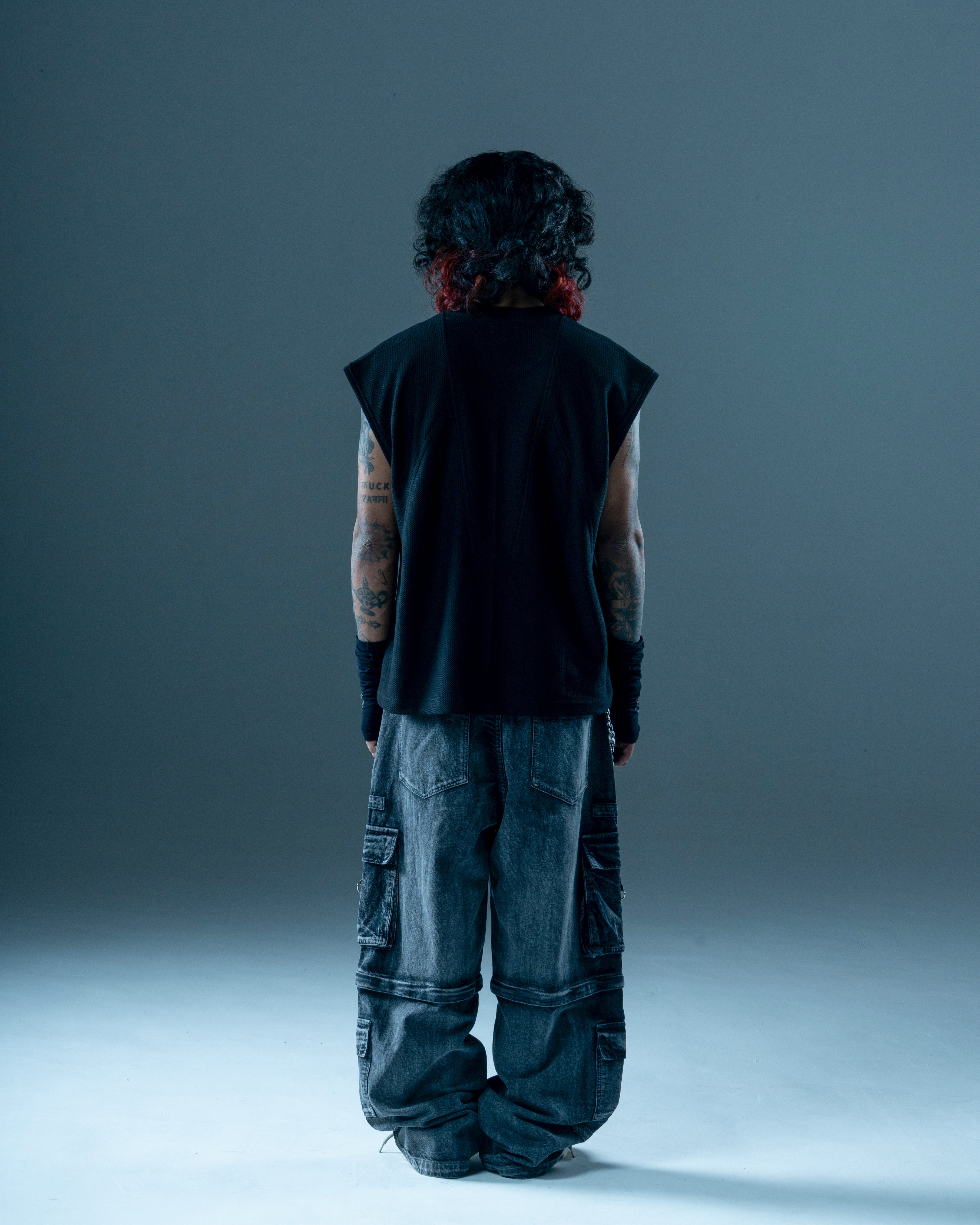 BLACK TEXTURED OVERSIZED VEST-thumbmail-4
