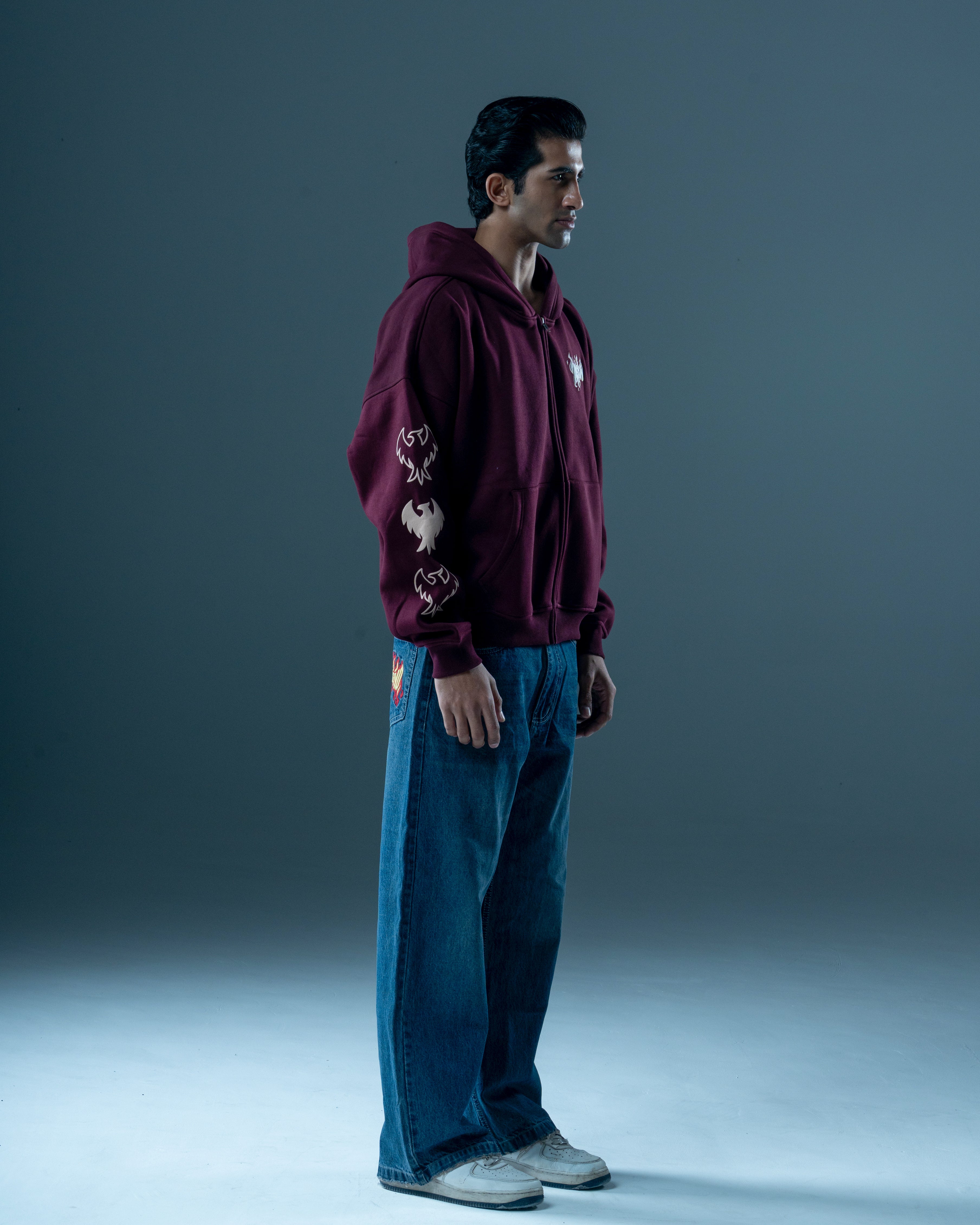 OVERSIZED MAROON ZIP-UP HOODIE-thumbmail-2