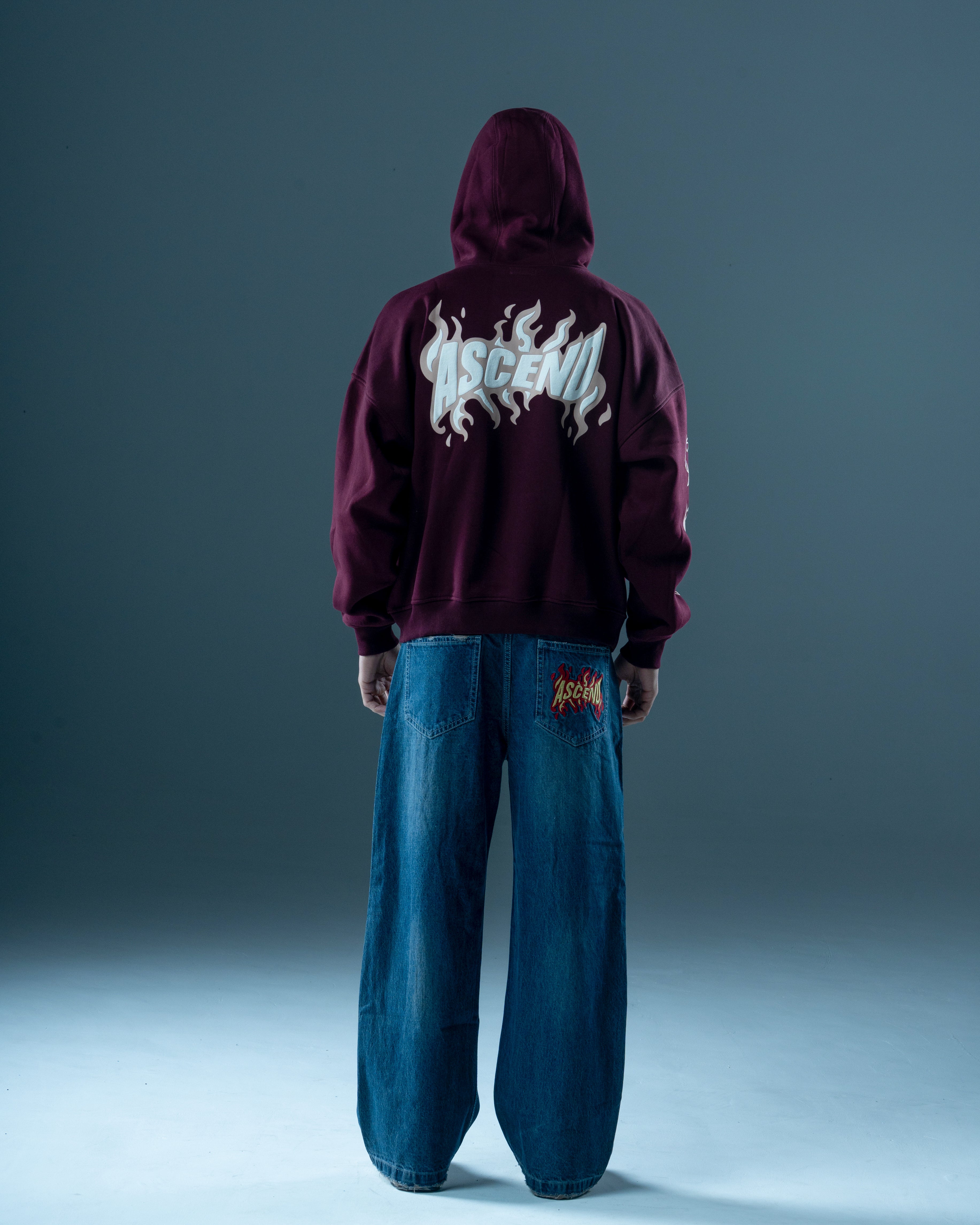 OVERSIZED MAROON ZIP-UP HOODIE-thumbmail-3