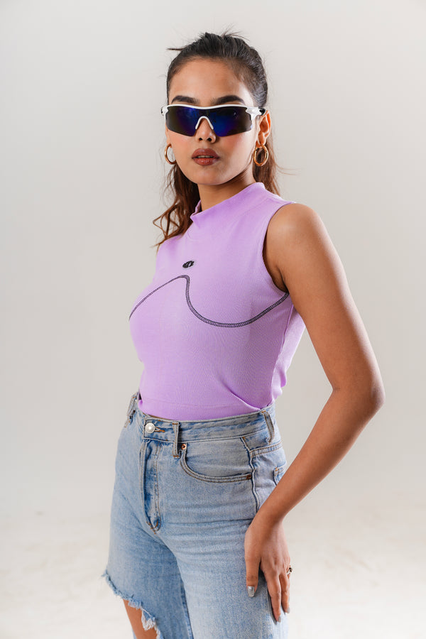 Basic Lilac Neck Fitted Crop Top