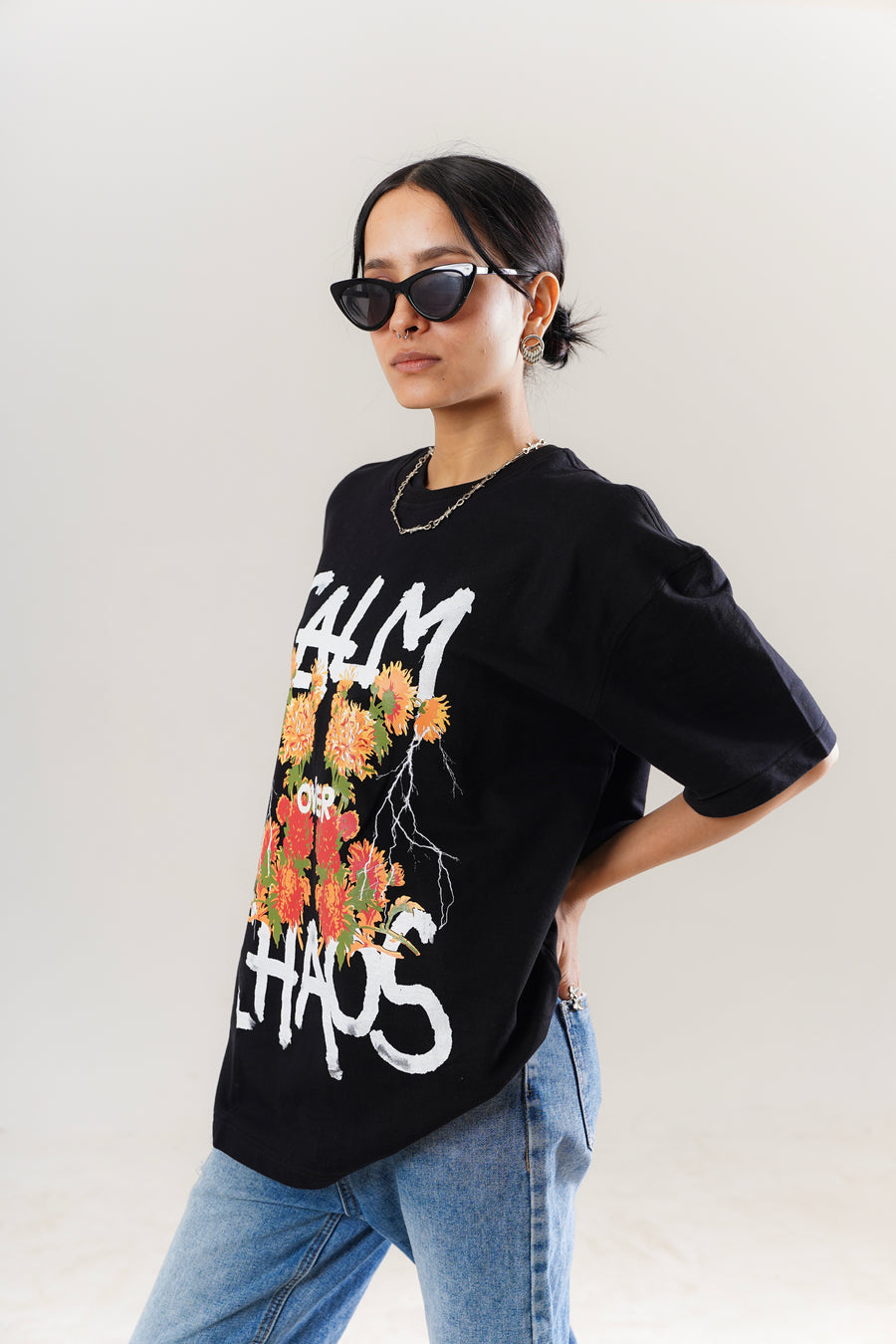Calm Over Chaos Black Oversized Unisex T-Shirt