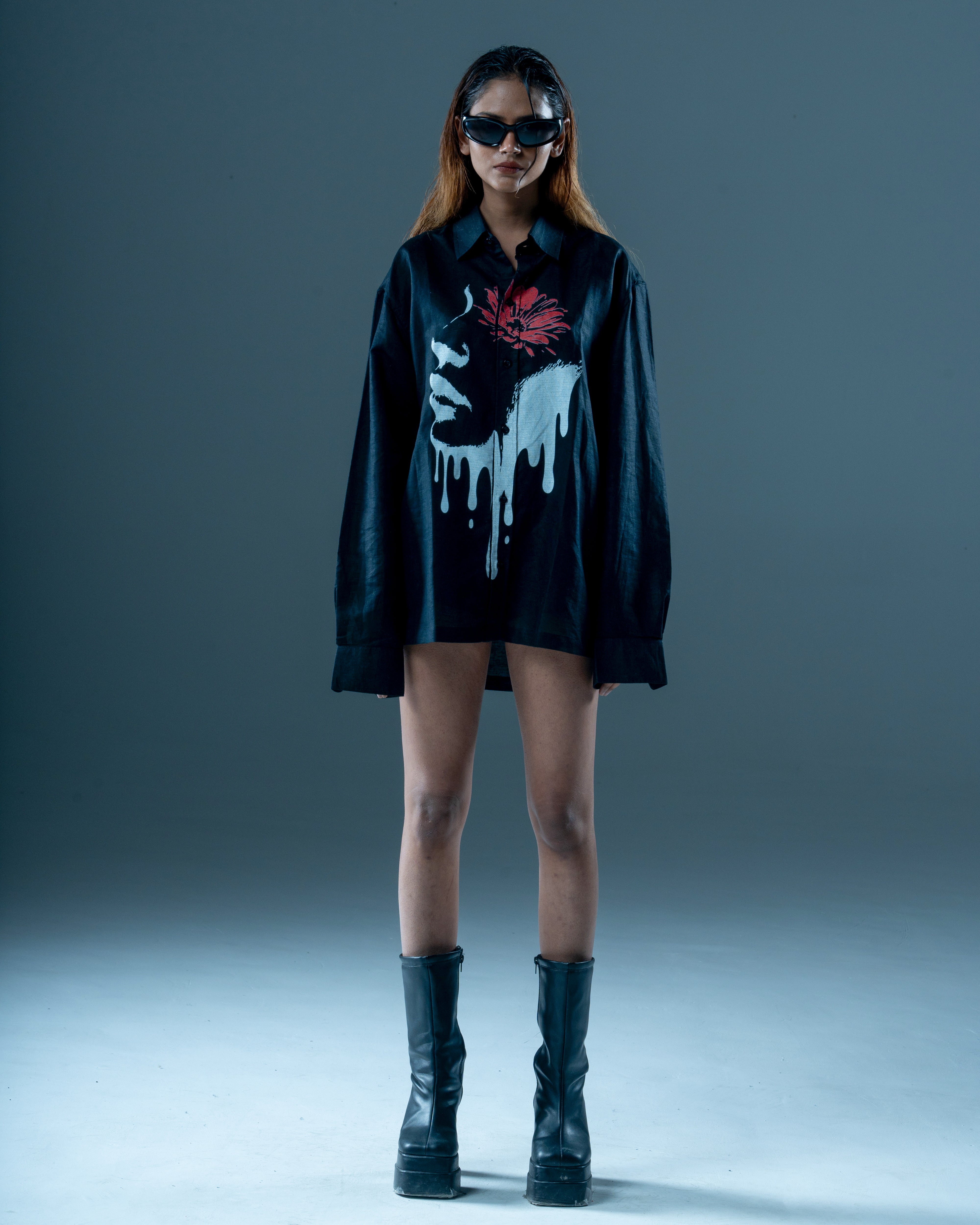 BLACK COTTON-LINEN RELAXED FIT SHIRT