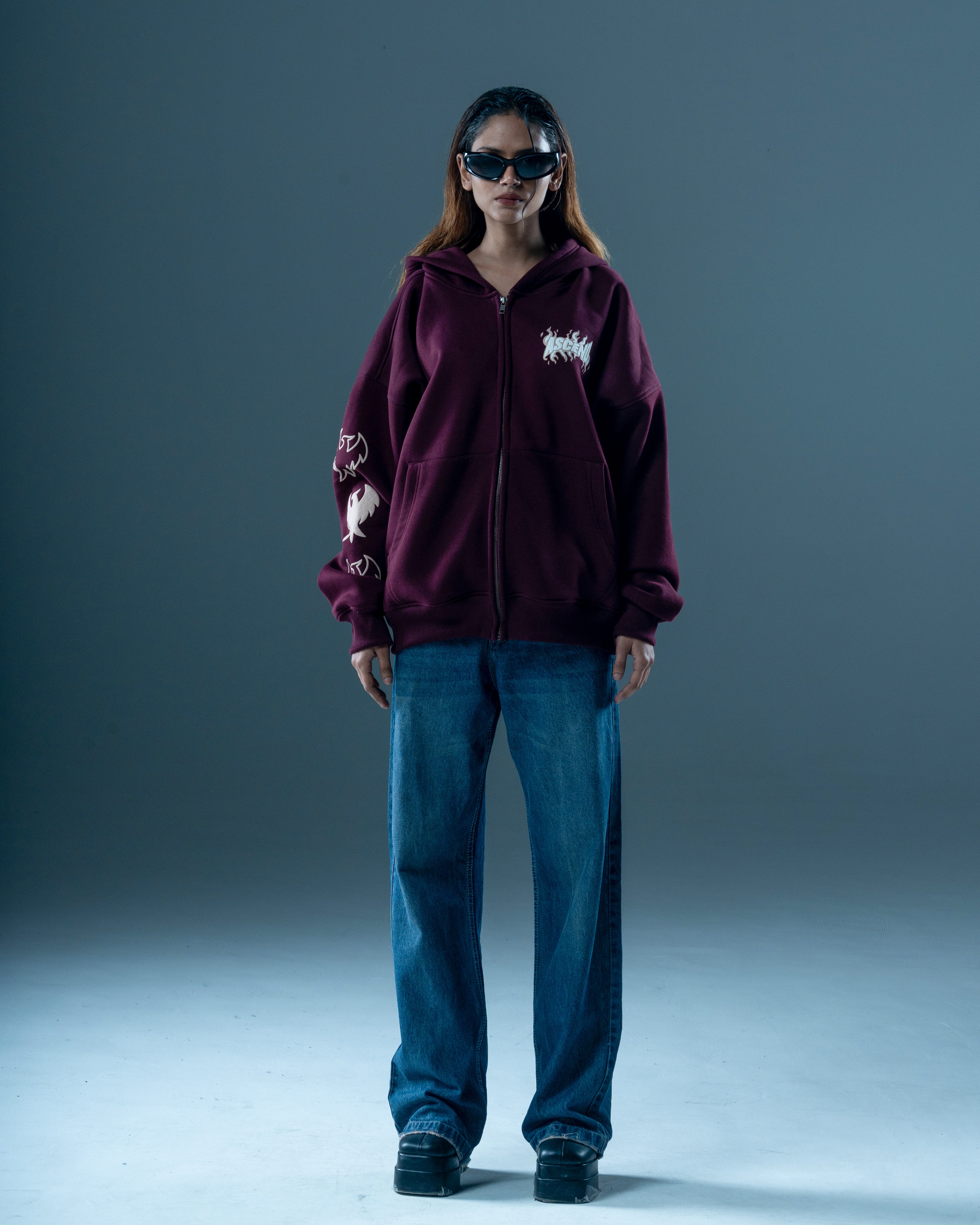 OVERSIZED MAROON ZIP-UP HOODIE-thumbmail-4