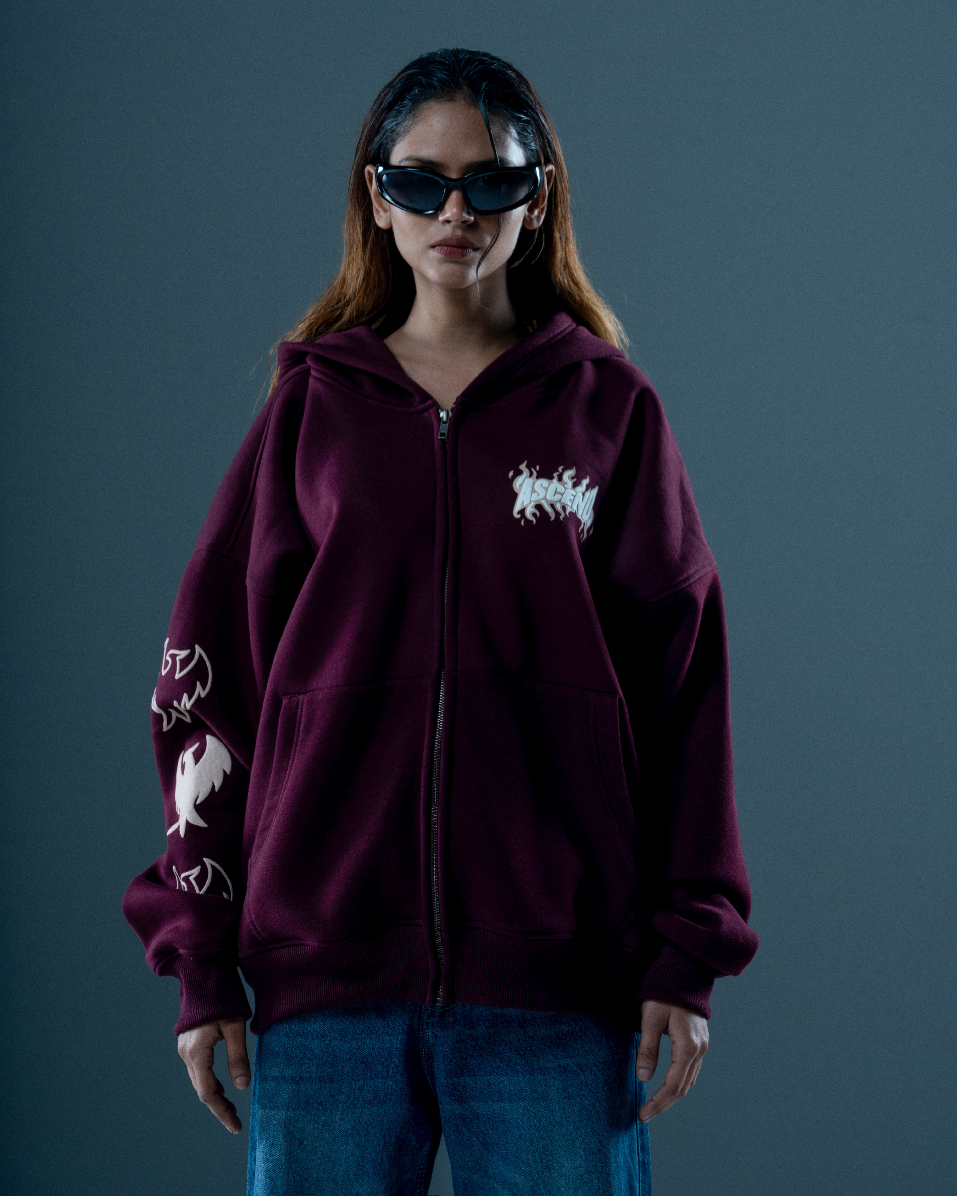 OVERSIZED MAROON ZIP-UP HOODIE-thumbmail-5