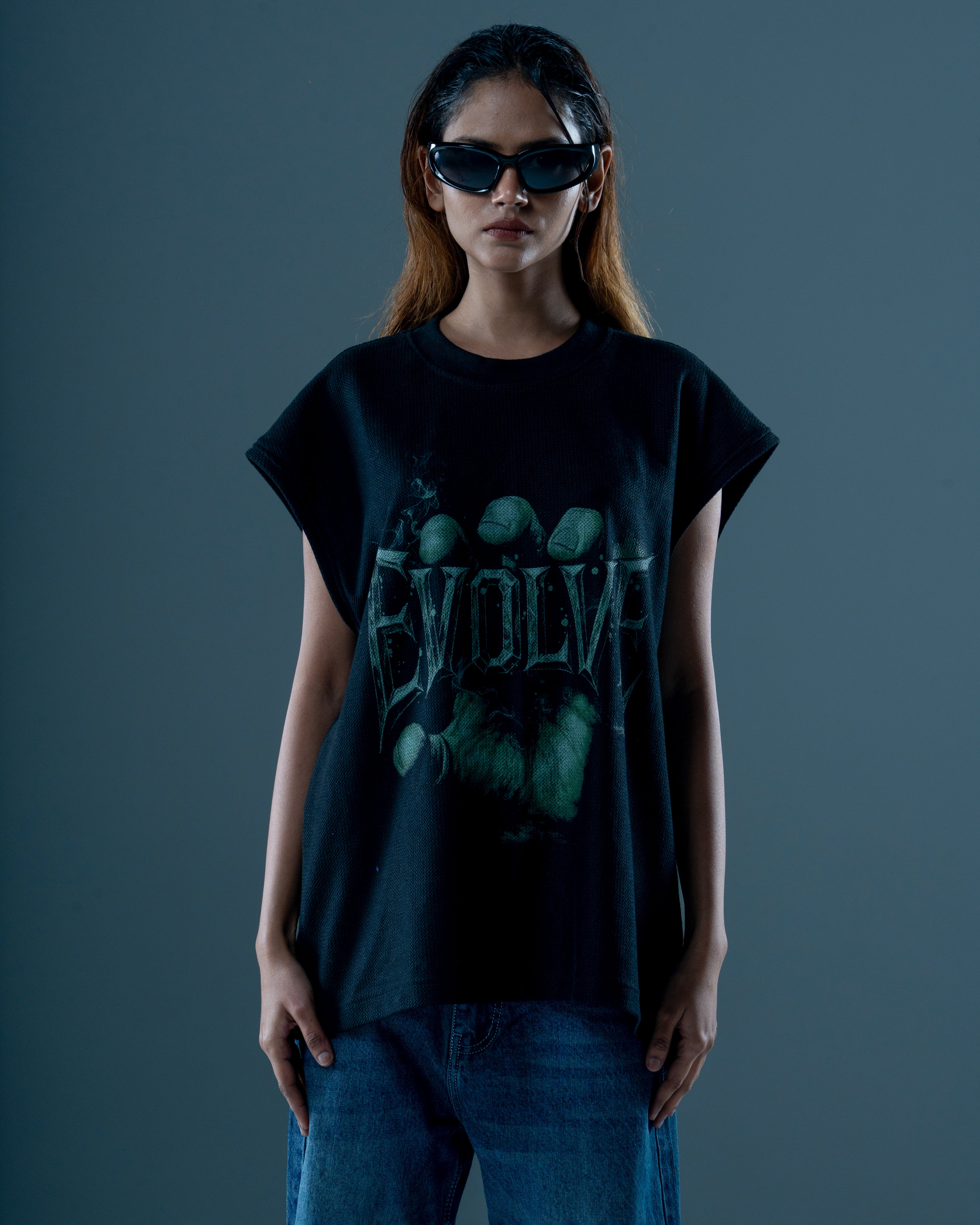 BLACK TEXTURED OVERSIZED VEST-thumbmail-6