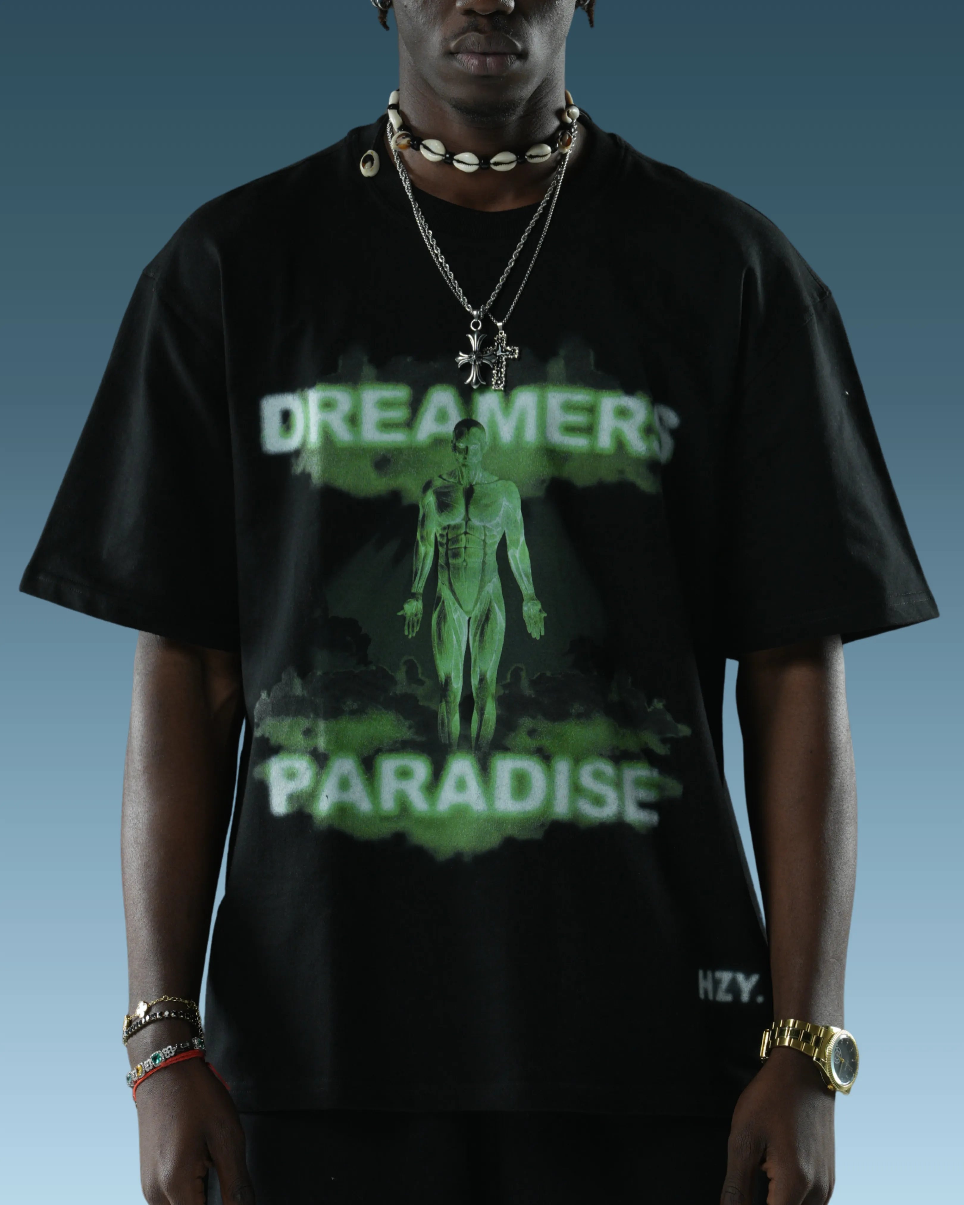 Printed Black Oversized Tshirt