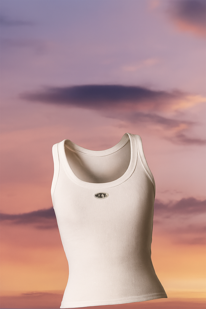 Evolve Off-White Slim-Fit Ribbed Tank Top