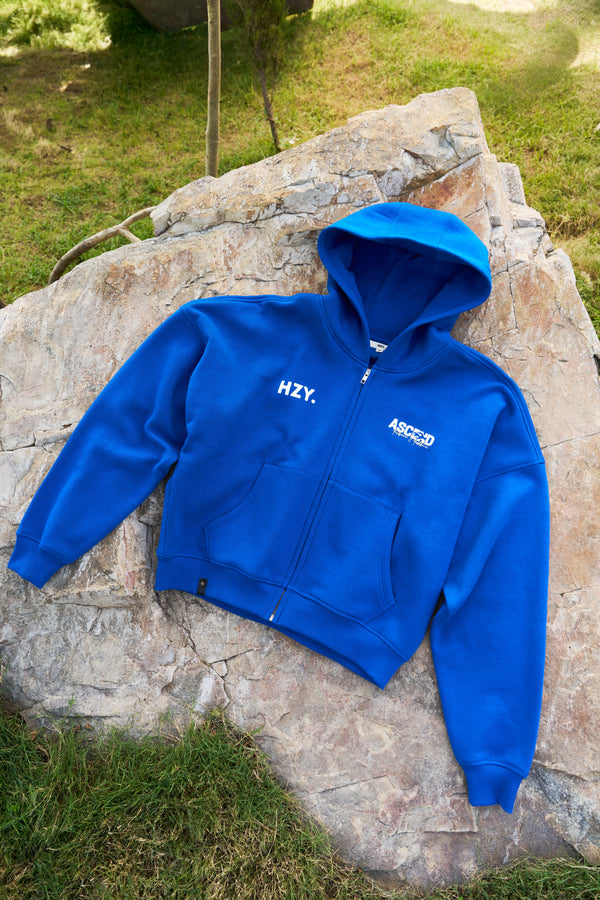 Above It All Unisex Oversized Cobalt Blue Zip-Up Hoodie