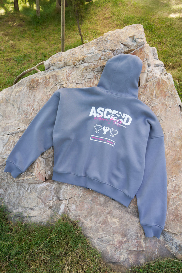 Above It All Unisex Oversized Grey  Zip-Up Hoodie back