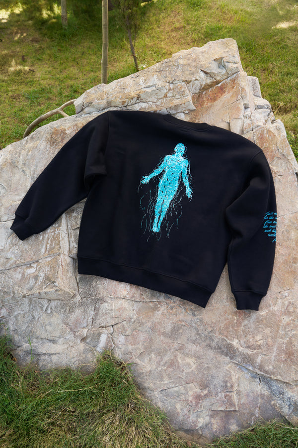 Teal Man Unisex Oversized Black Sweat back