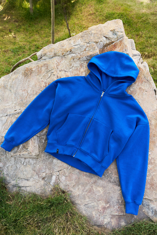 Ascending Unisex Oversized Cobalt Blue Zip-Up Hoodie