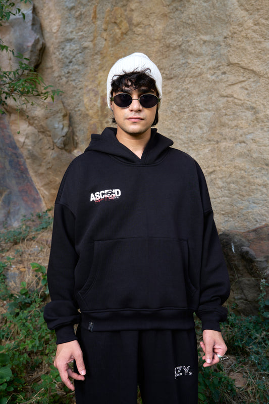 Above and Beyond Unisex Oversized Black Hoodie