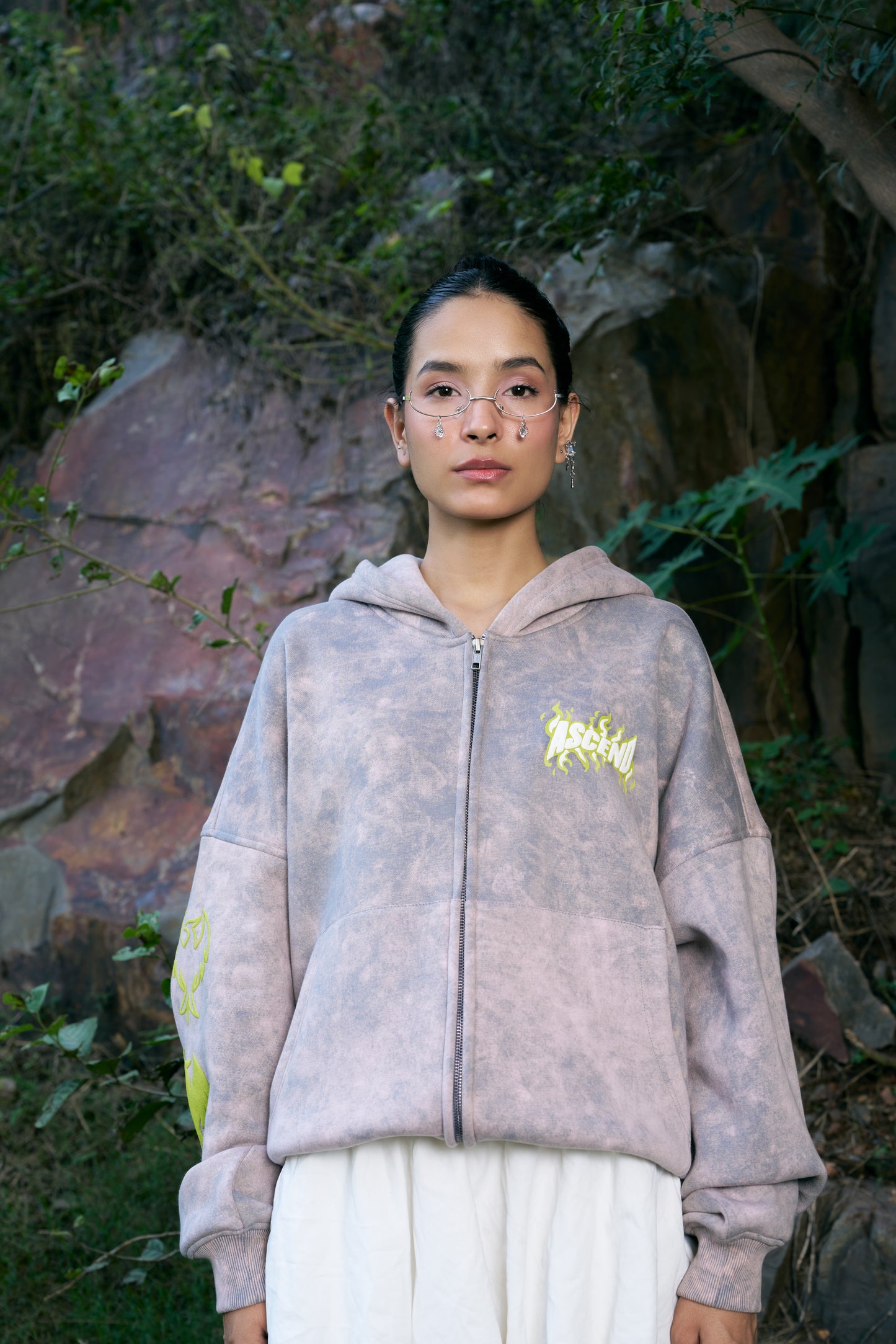 Ascend Unisex Oversized Washed Grey Zip-Up Hoodie